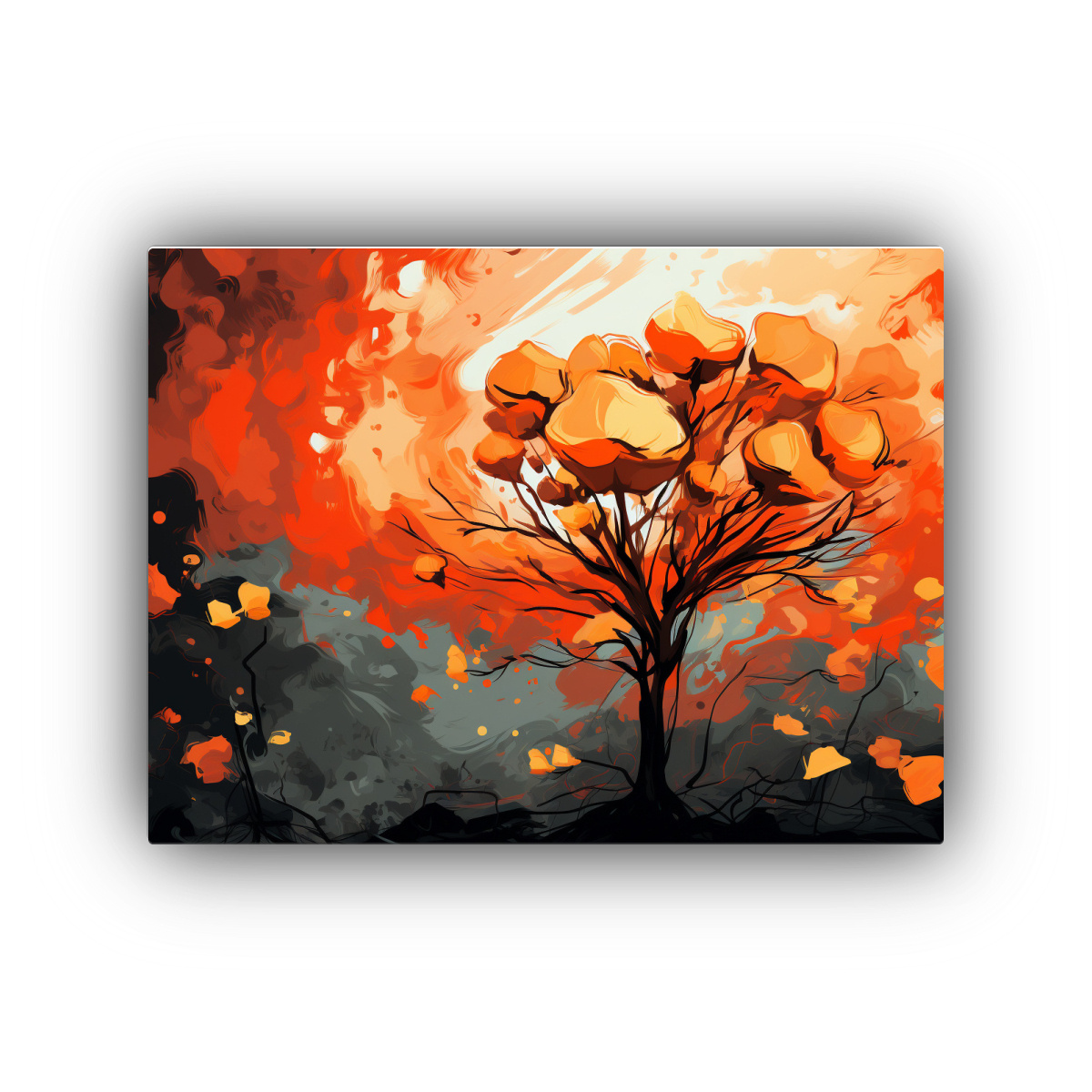 CUADRO DE ÁRBOL KAURI EN COLORES NARANJA 45X30 CM - 1