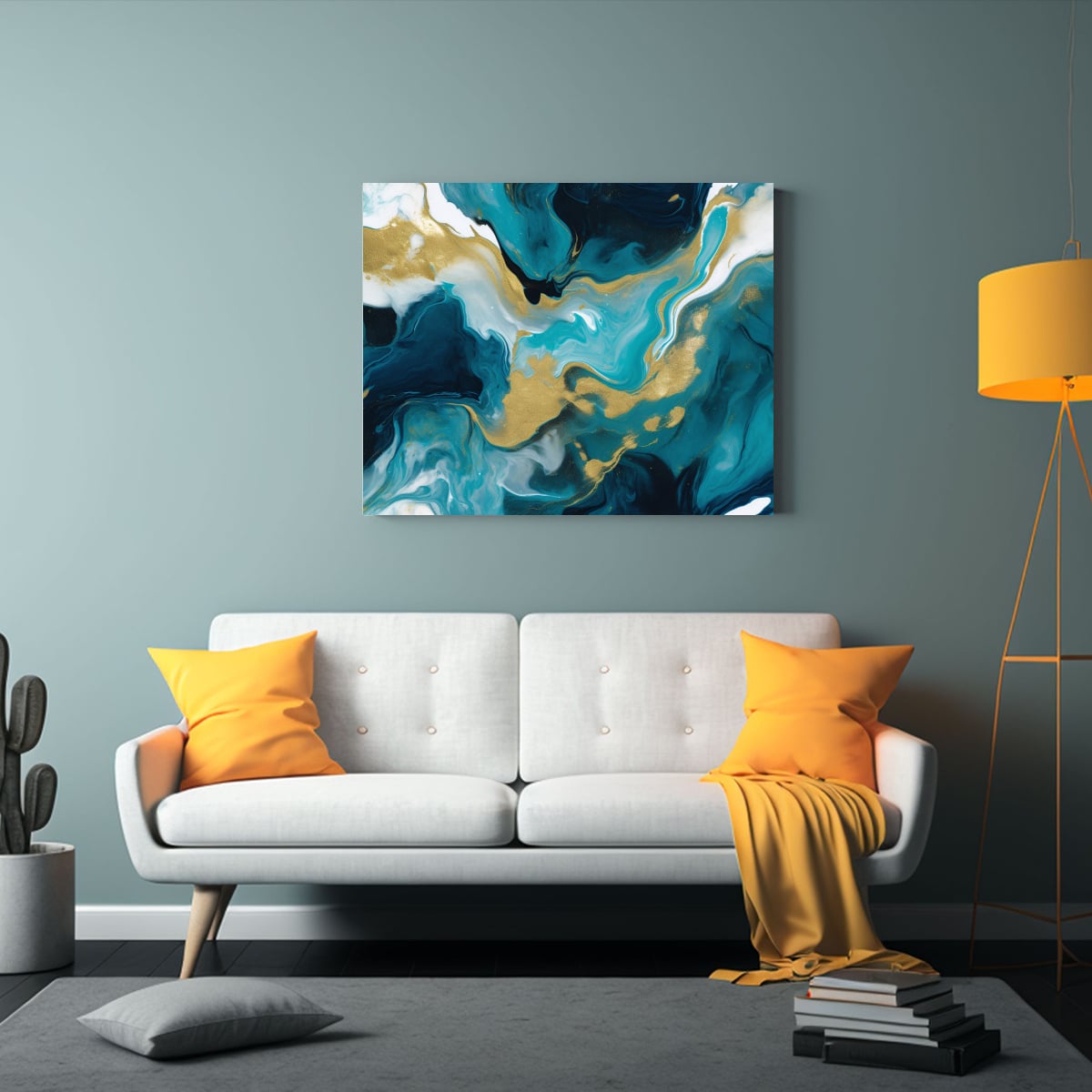 CUADRO DIBUJO BELLEZA ABSTRACTO AZUL Y DORADO, 30X20 CM - 2