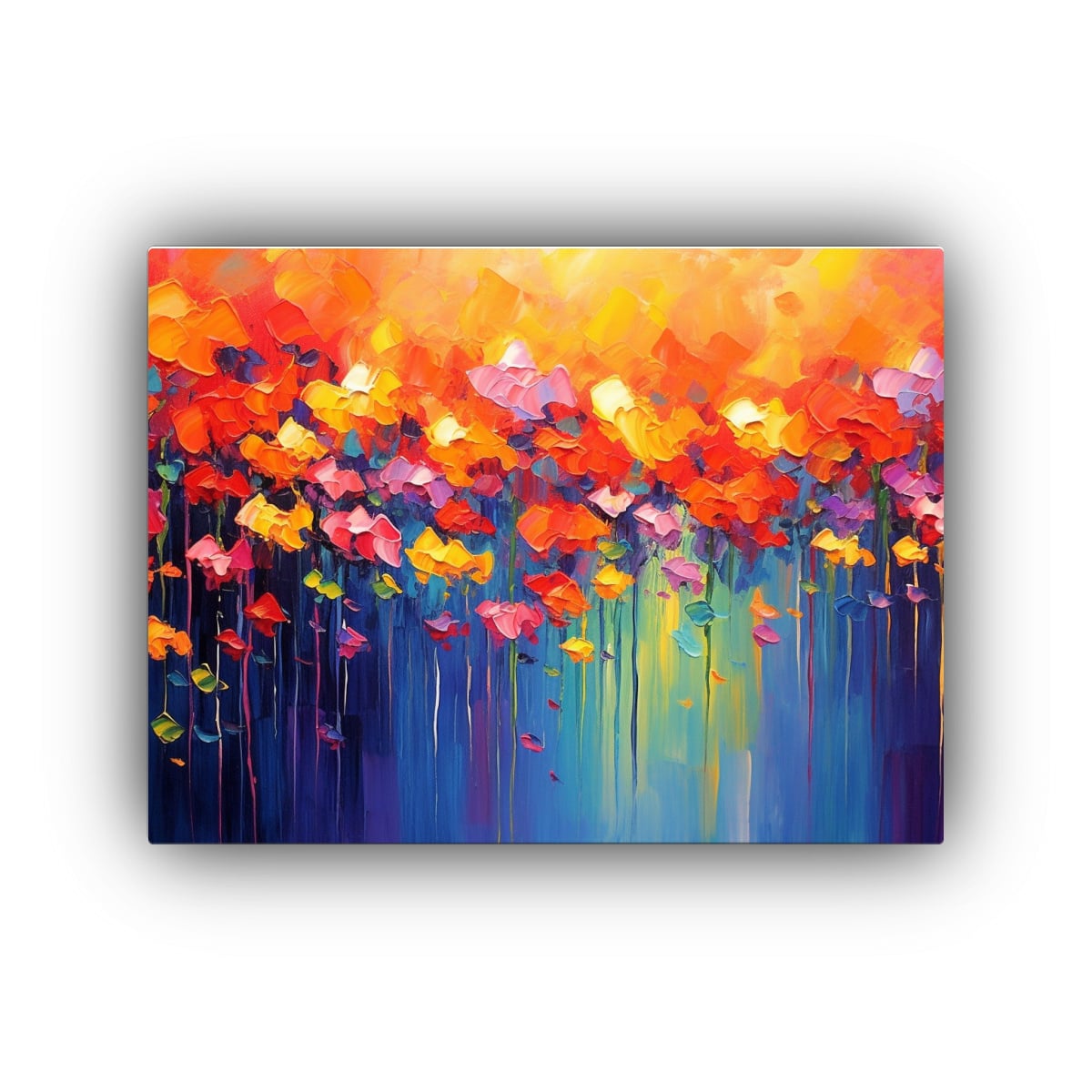 PINTURA AL ÓLEO FLORES COLORIDAS ESTILO DE GOTEO 90X60 CM - 1