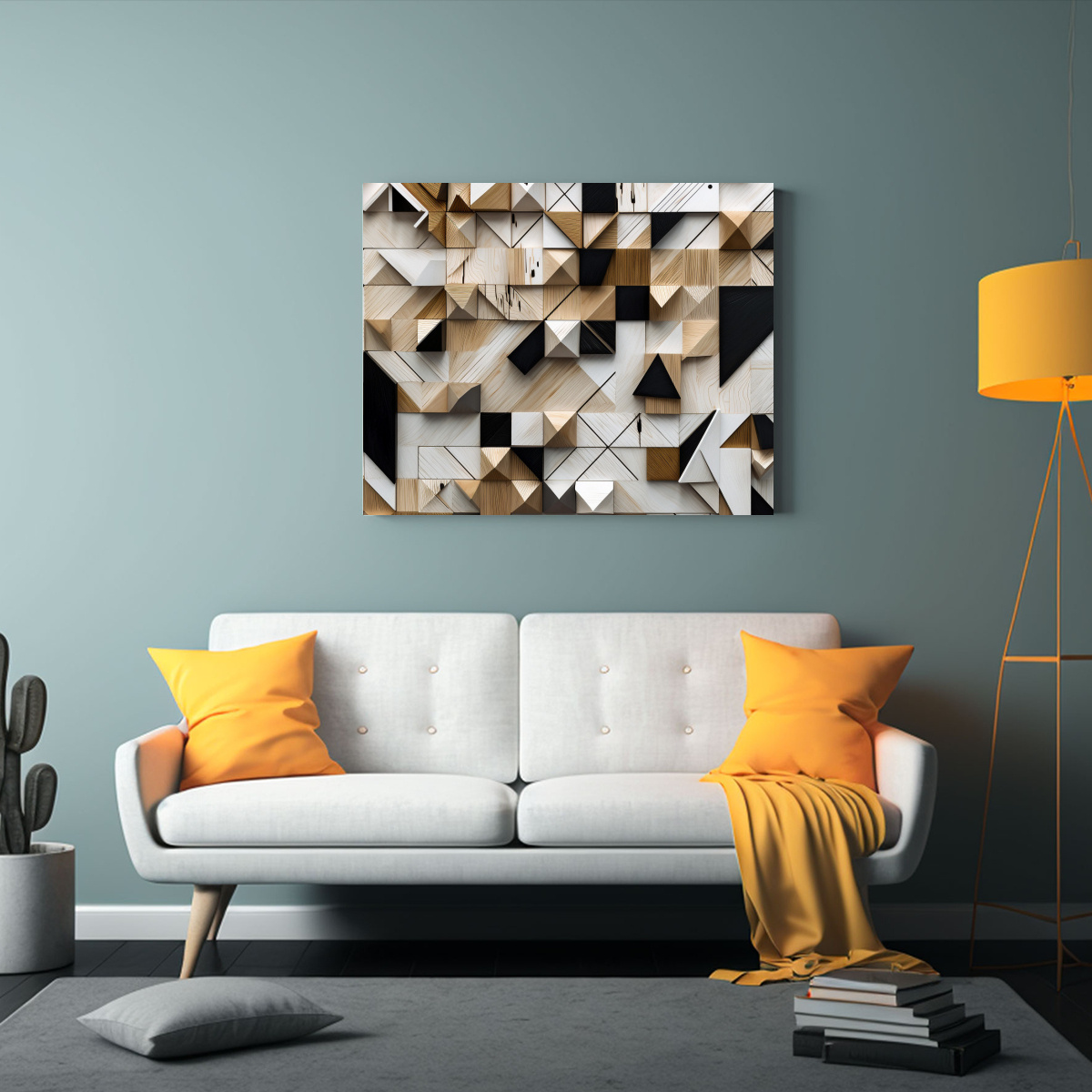 PINTURA ABSTRACTA BLANCO Y NEGRO CON FORMAS 45X30 CM - 2