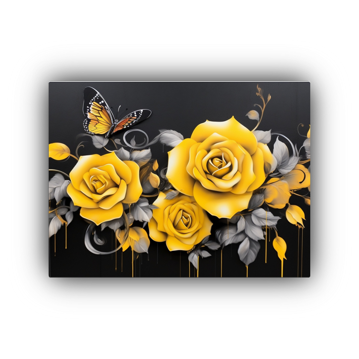 CUADROS GRAFFITI ROSAS NEGRAS Y AMARILLAS EN 40X30 CM - 1