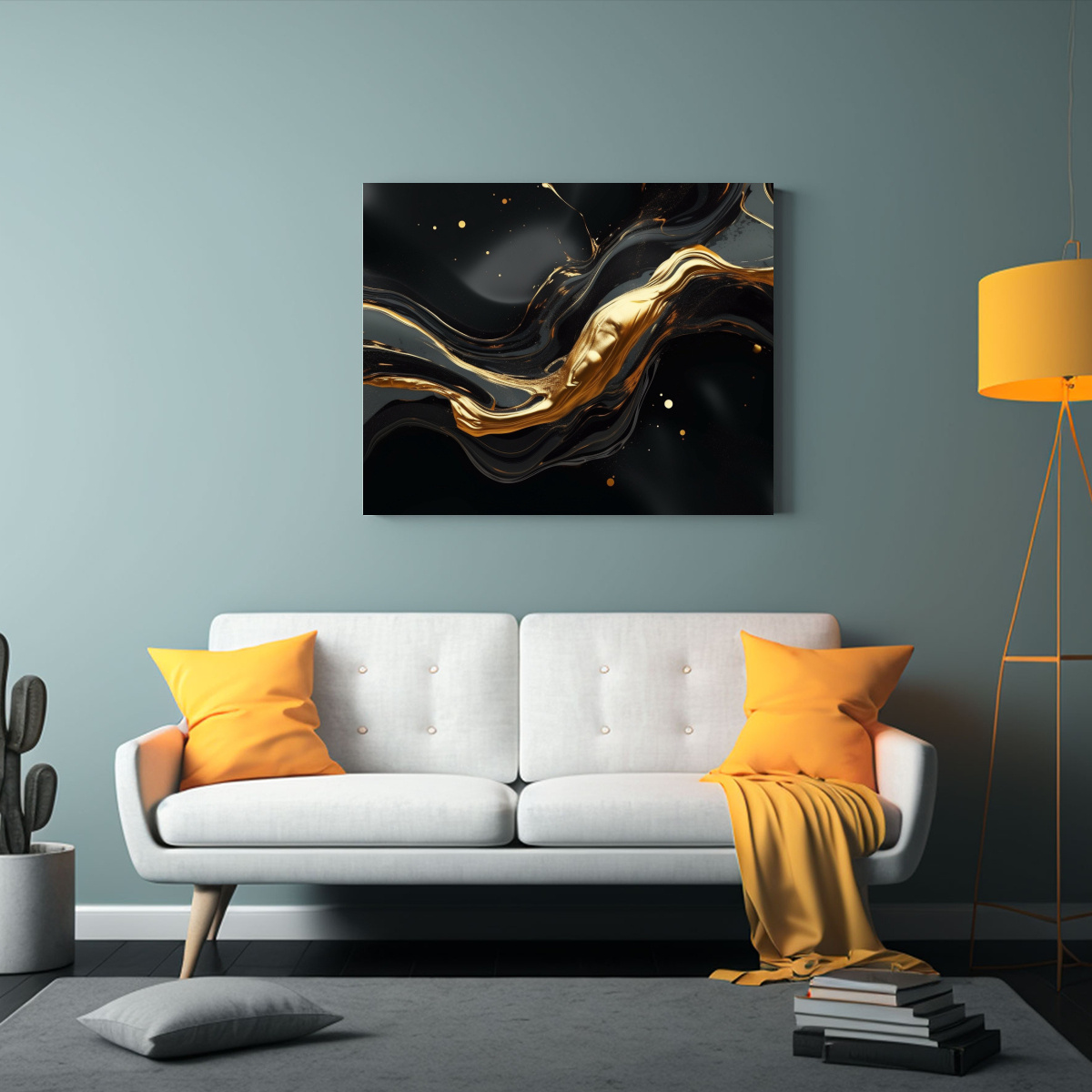PINTURA ABSTRACTA 3D NEGRO DORADO TEXTURA 50X40 CM - 2