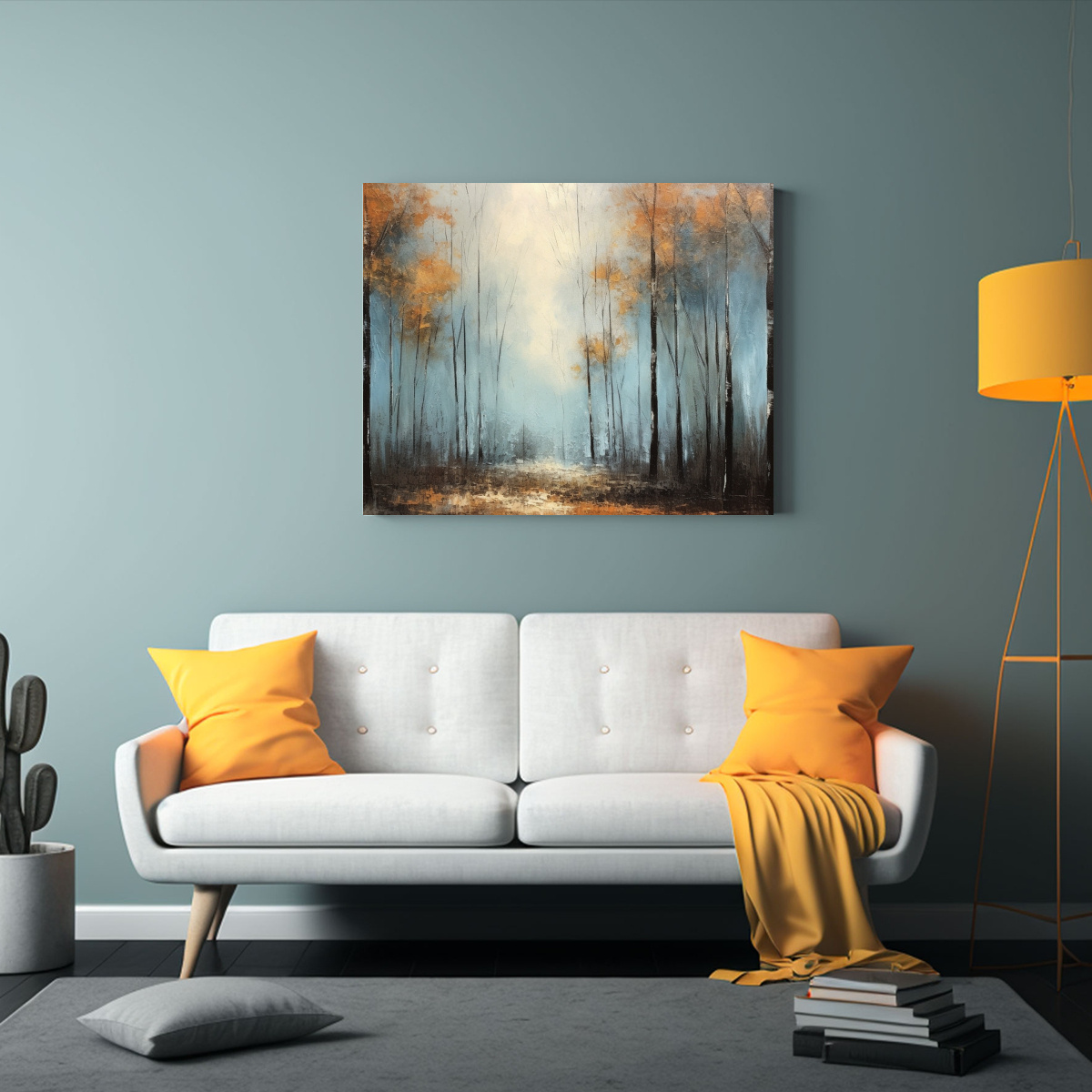 PINTURA DE ÁRBOLES CON HOJAS OTOÑALES AL ESTILO 120X80 CM - 2