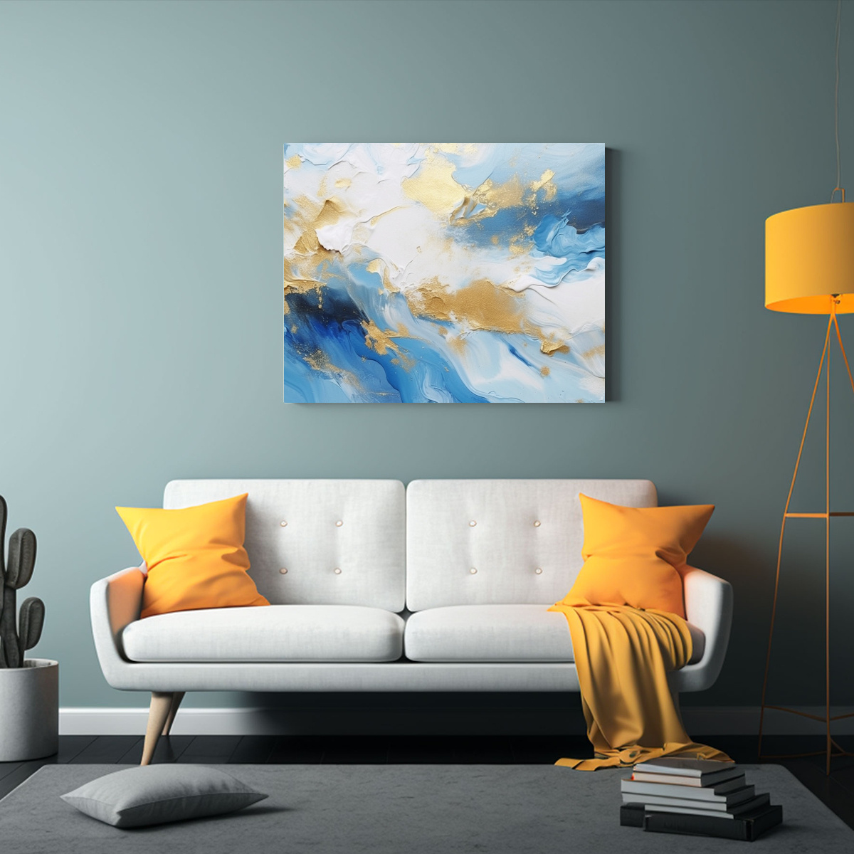 PINTURA ABSTRACTA CLÁSICA EN LIENZO AZUL Y 65X50 CM - 2