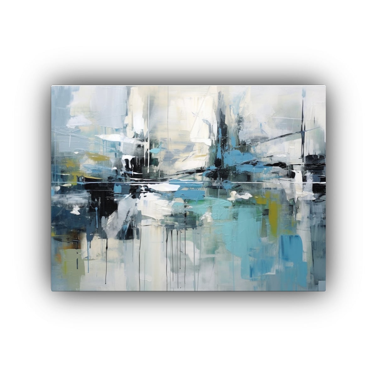 LIENZO ABSTRACTO ENIGMÁTICO EN AZUL Y NEGRO: 45X30 CM - 1