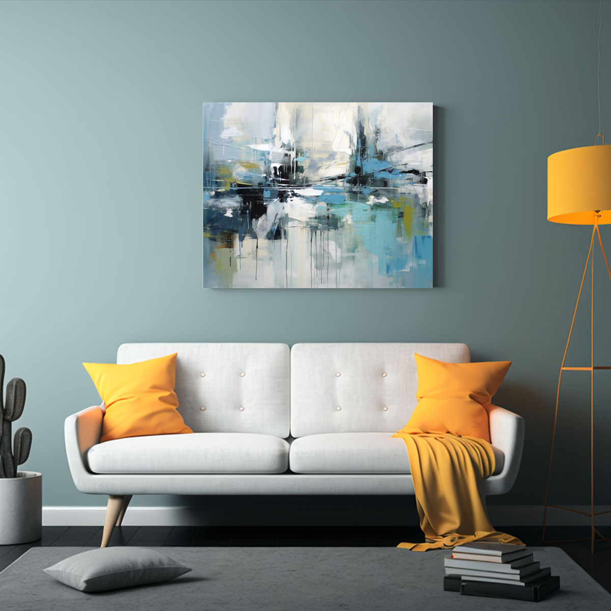 LIENZO ABSTRACTO ENIGMÁTICO EN AZUL Y NEGRO: 45X30 CM - 2