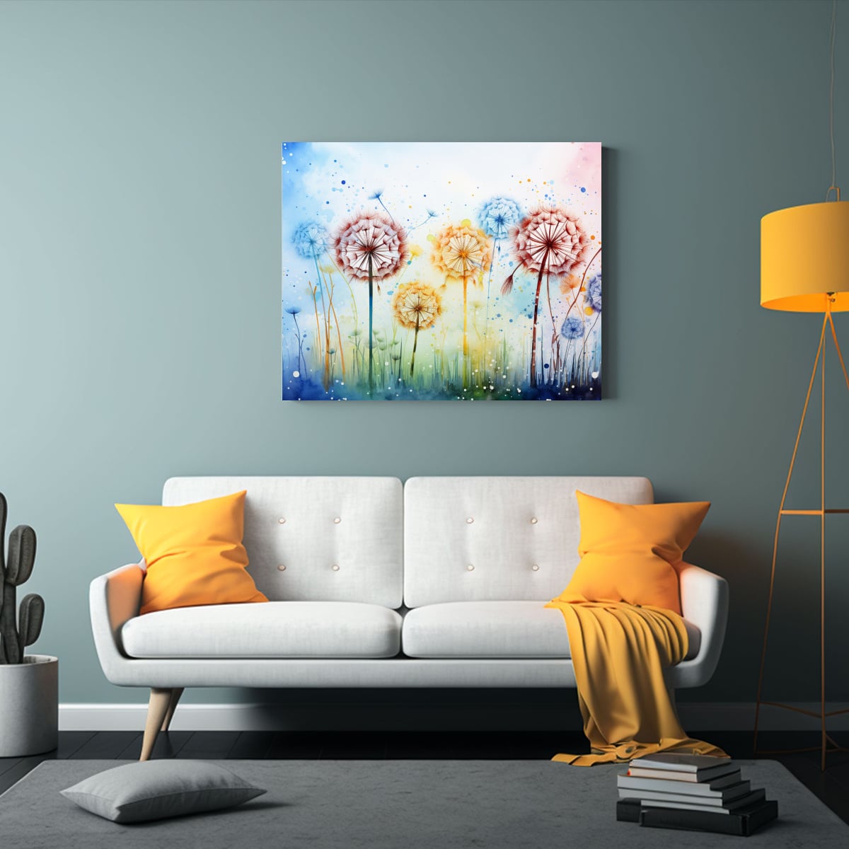 CUADRO ABSTRACTO DE FLORES DE DIENTE DE LEÓN EN 90X60 CM - 2