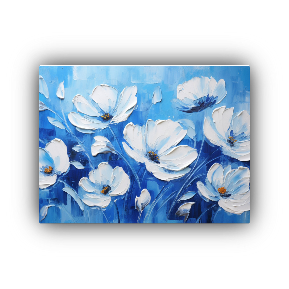 PINTURA FLORAL EN LIENZO ESTILO PROTAGONISMO AZUL 30X20 CM - 1
