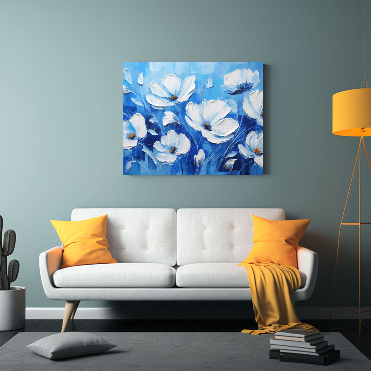 PINTURA FLORAL EN LIENZO ESTILO PROTAGONISMO AZUL 30X20 CM - 2