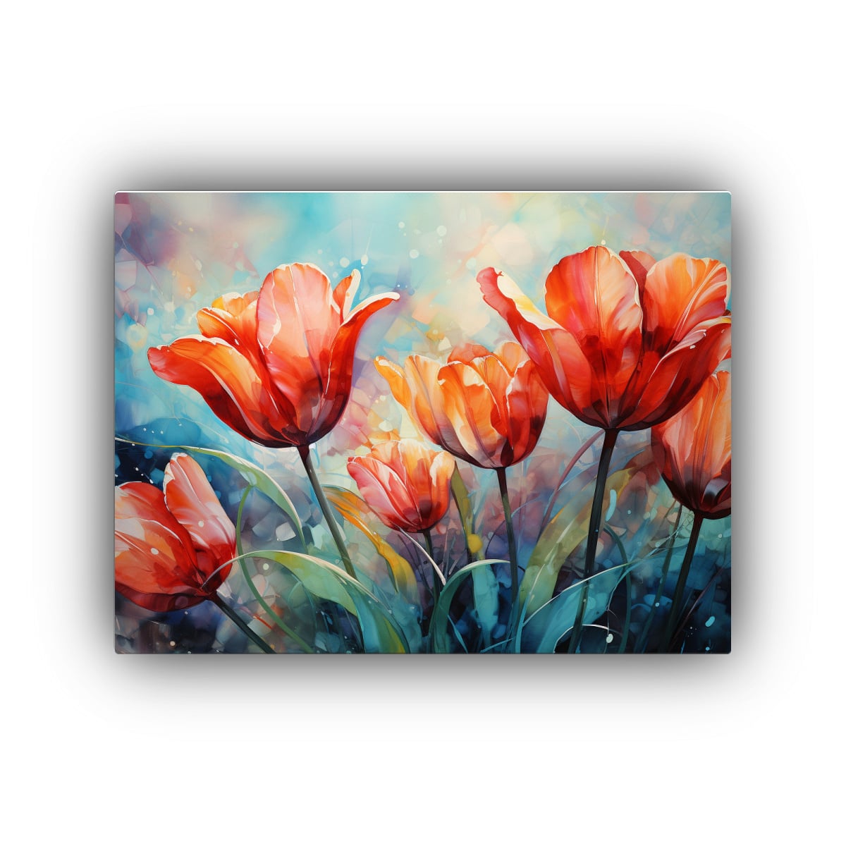 CUADRO ABSTRACTO ALEGRÍA TULIPANES ROJOS Y 90X60 CM - 1