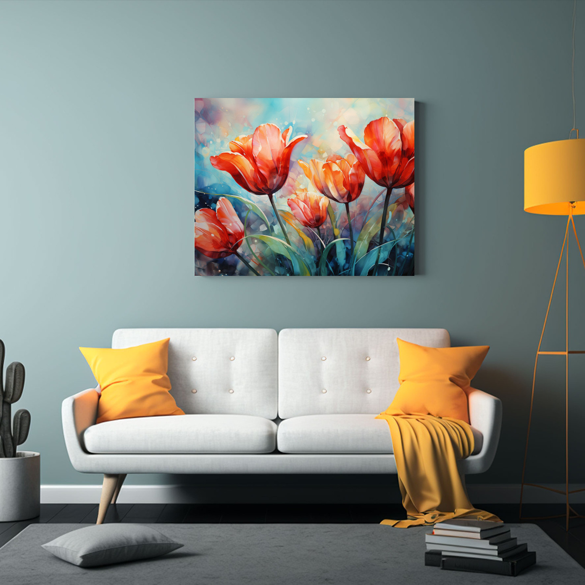 CUADRO ABSTRACTO ALEGRÍA TULIPANES ROJOS Y 90X60 CM - 2