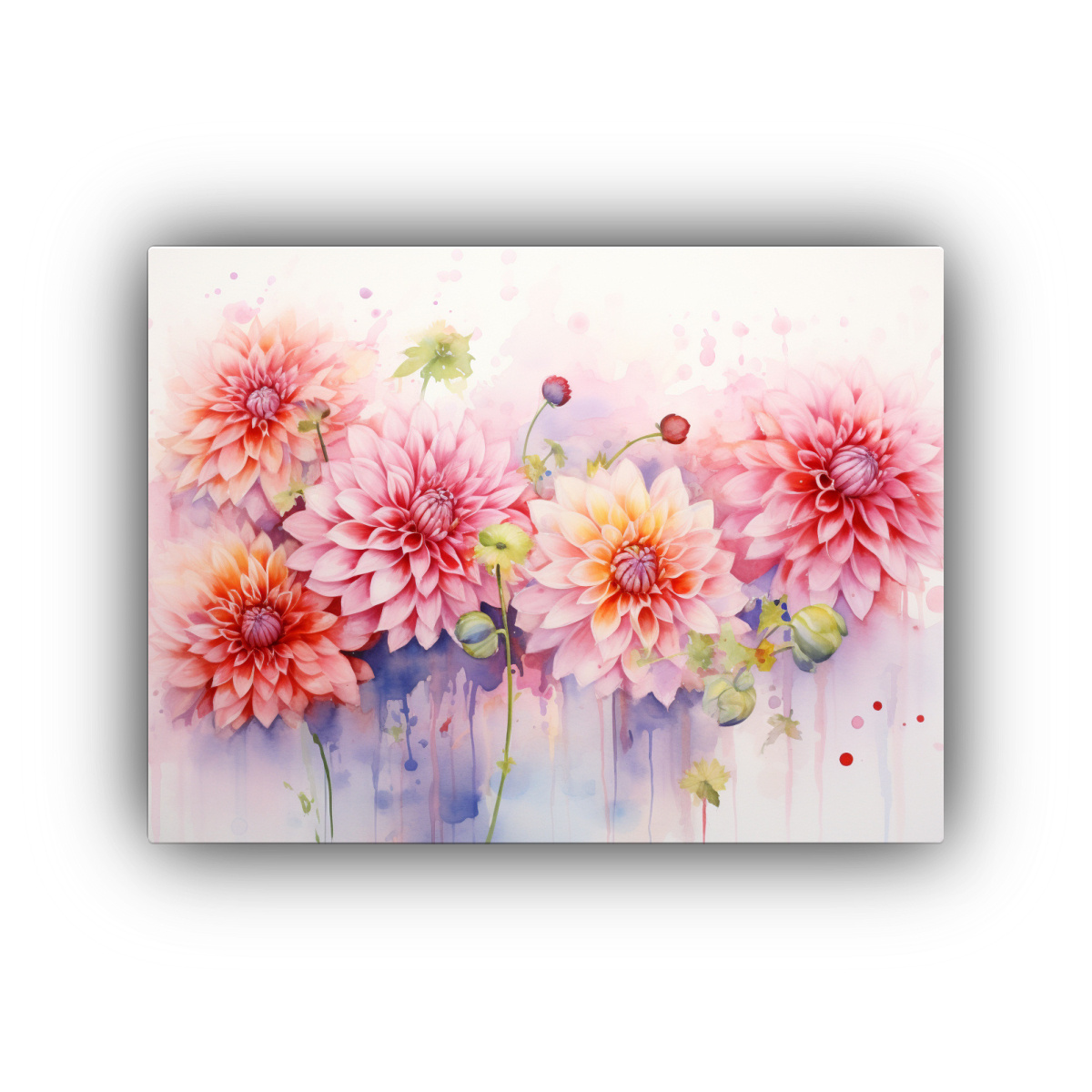 CUADRO ABSTRACTO DE DALIAS EN ACUARELA MODERNO 120X80 CM - 1