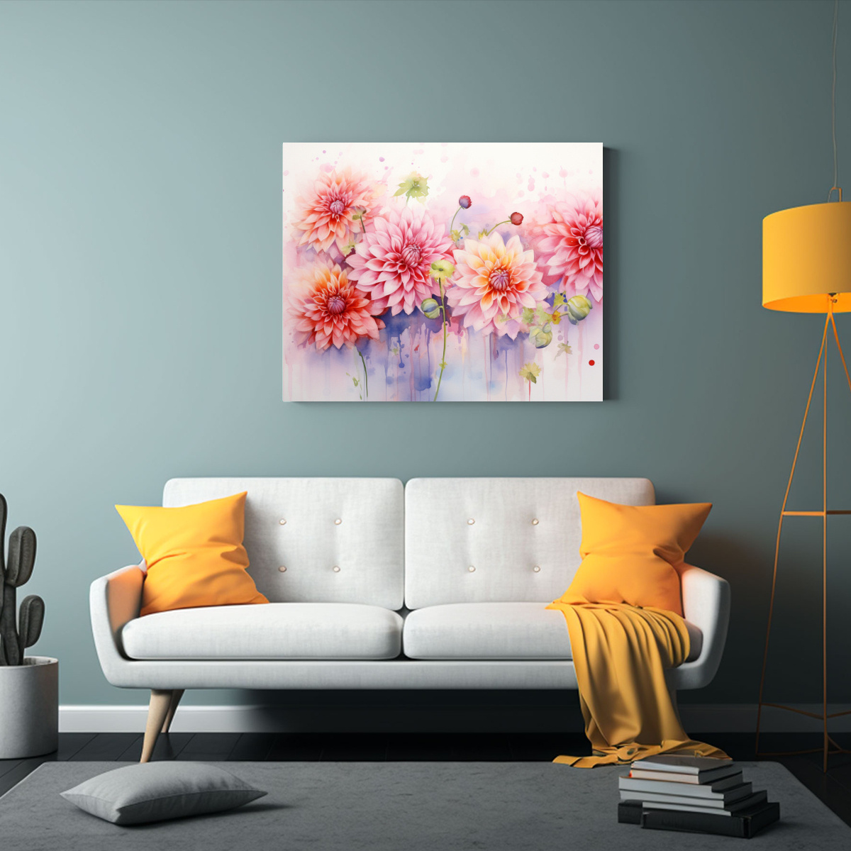 CUADRO ABSTRACTO DE DALIAS EN ACUARELA MODERNO 120X80 CM - 2