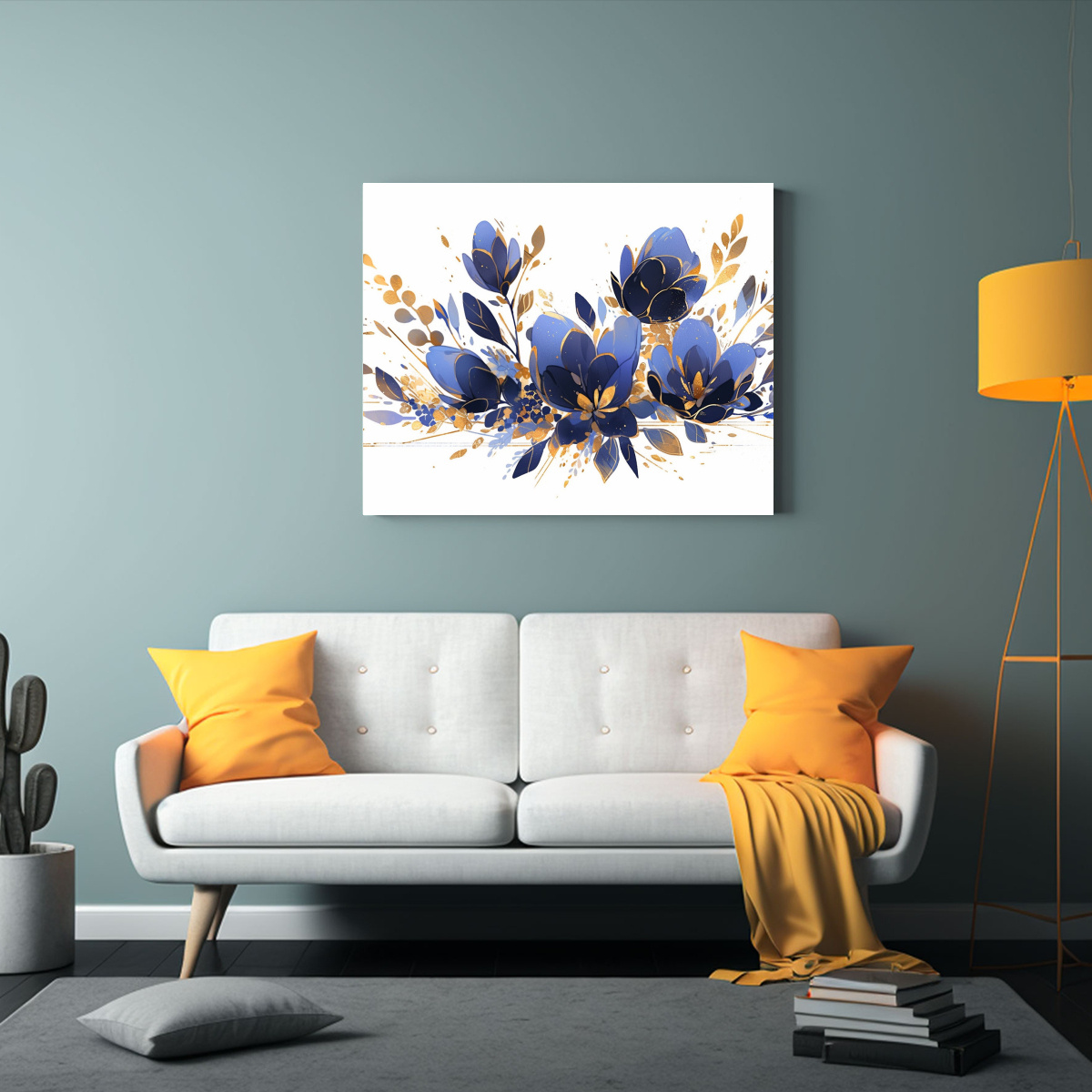 CUADRO MODERNO AMBIENTE NEONOIR ORO Y AZUL CON 45X30 CM - 2