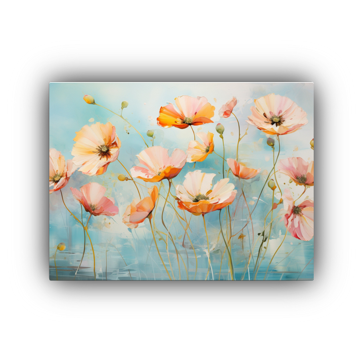 PINTURAS ABSTRACTAS EN TONOS TURQUESA Y ROSA PARA 90X60 CM - 1