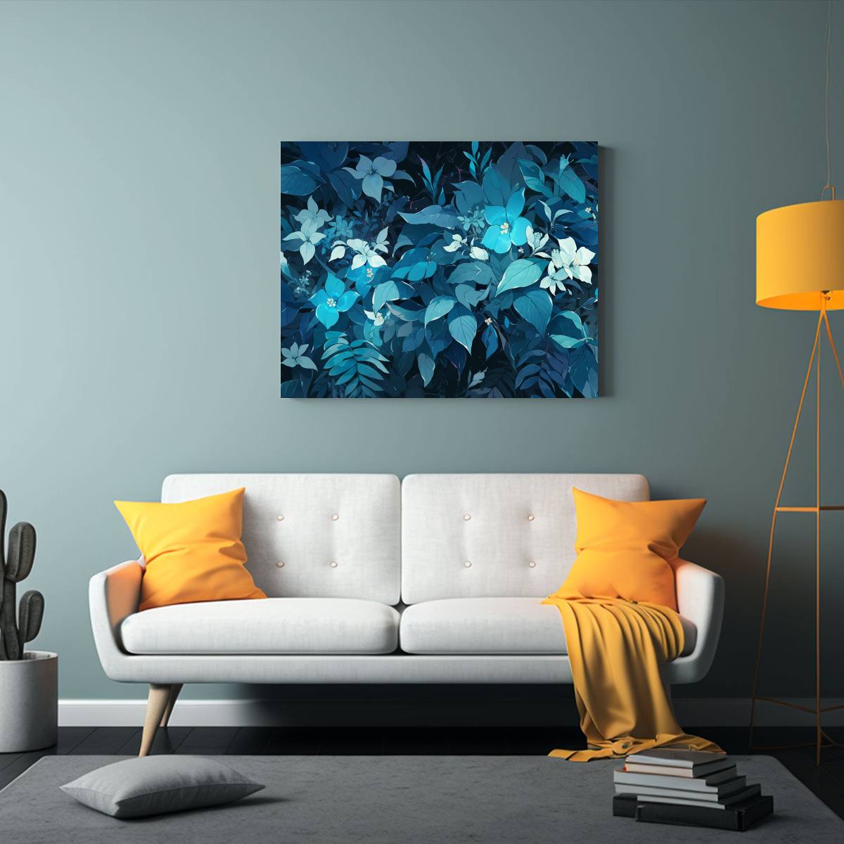 PINTURA DECORATIVA DE PARED EN TONOS TURQUESA Y 65X50 CM - 2