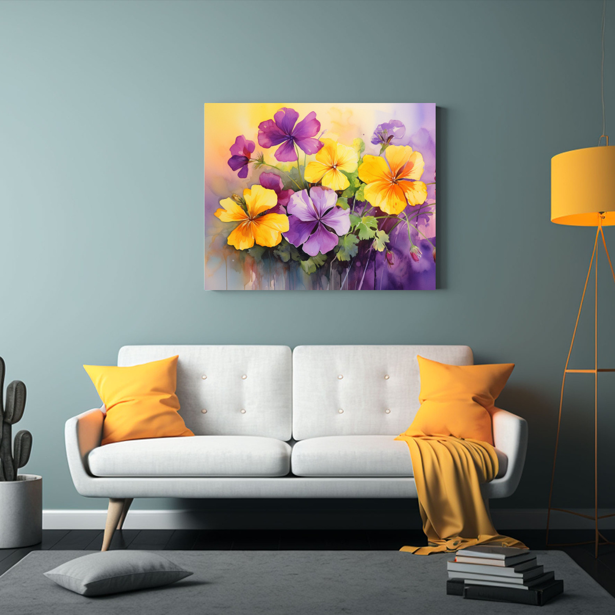 CUADROS ABSTRACTOS DE FLORES GERANIO AMARILLO Y 50X40 CM - 2