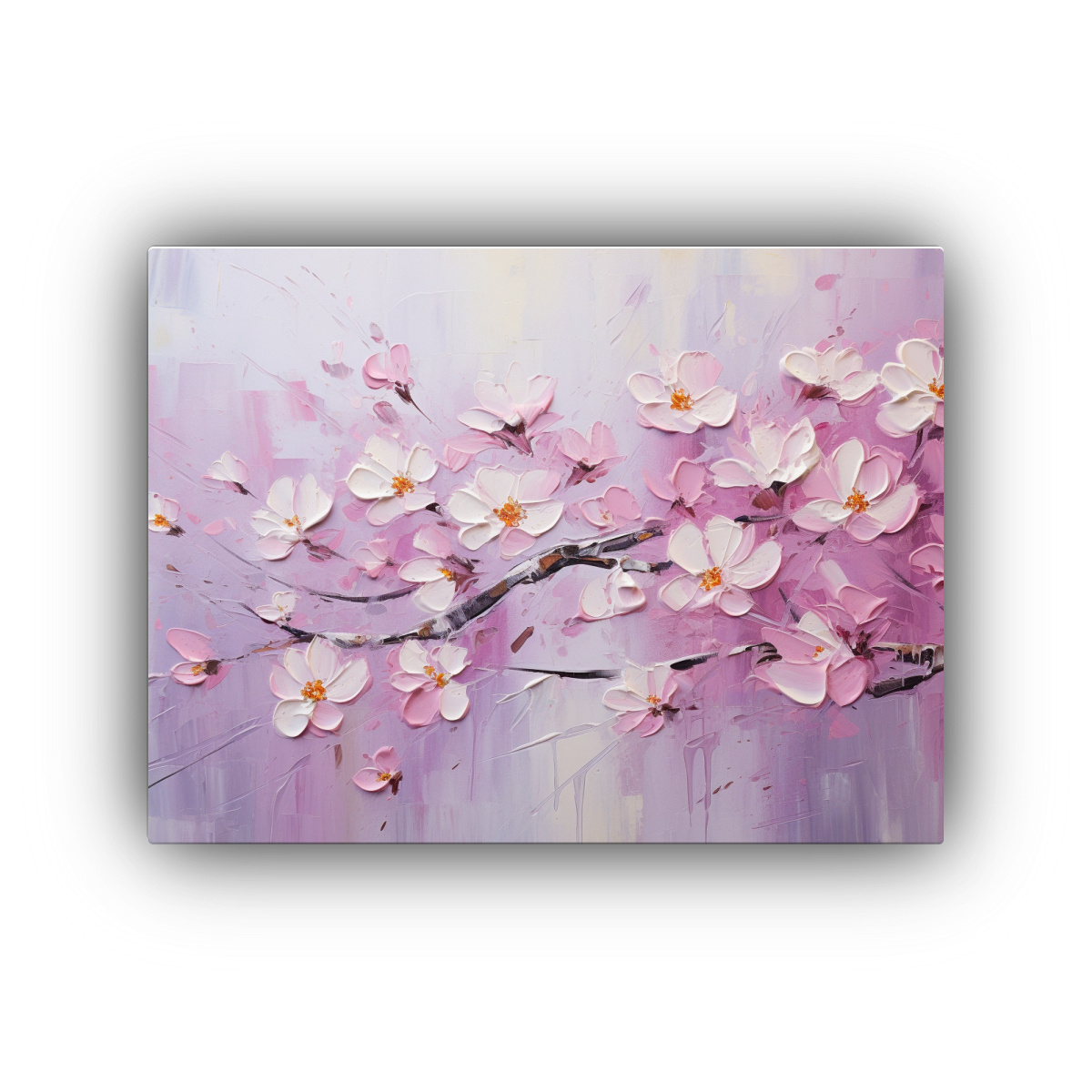PINTURA EN LIENZO DE FLORES EN TONOS ROSADOS 65X50 CM - 1