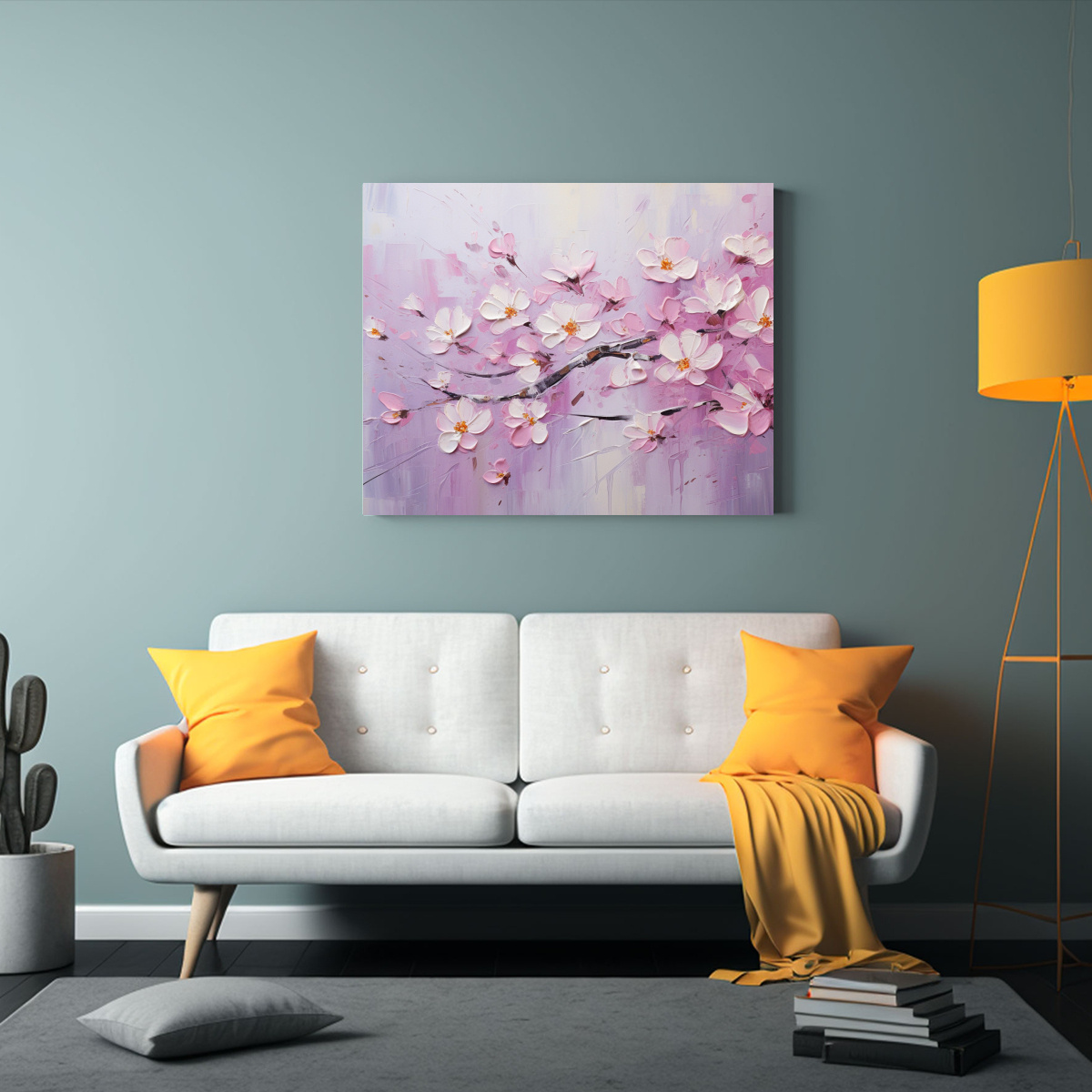 PINTURA EN LIENZO DE FLORES EN TONOS ROSADOS 65X50 CM - 2
