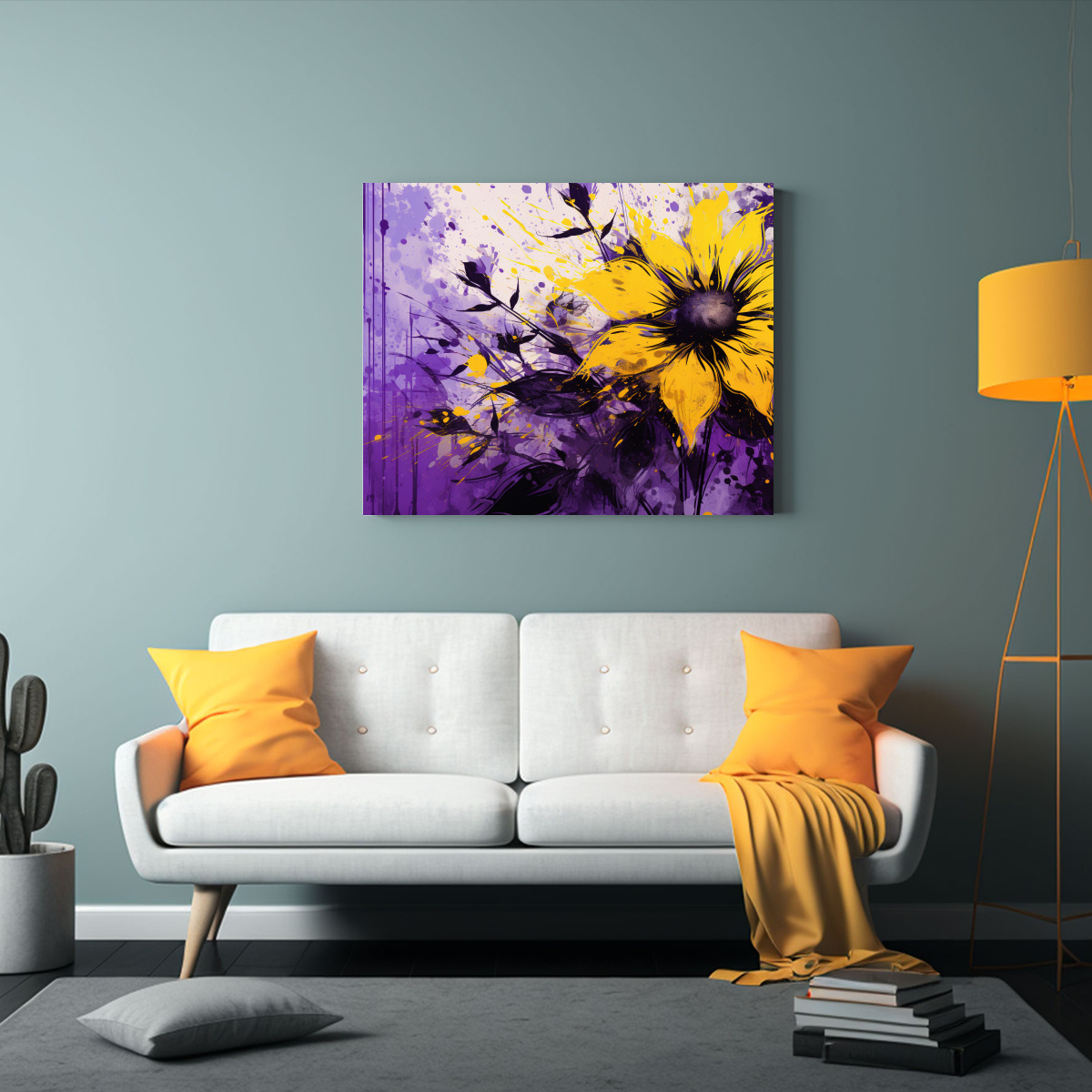 CUADROS DECORATIVOS AMARILLO Y MORADO PARA SALÓN 50X40 CM - 2