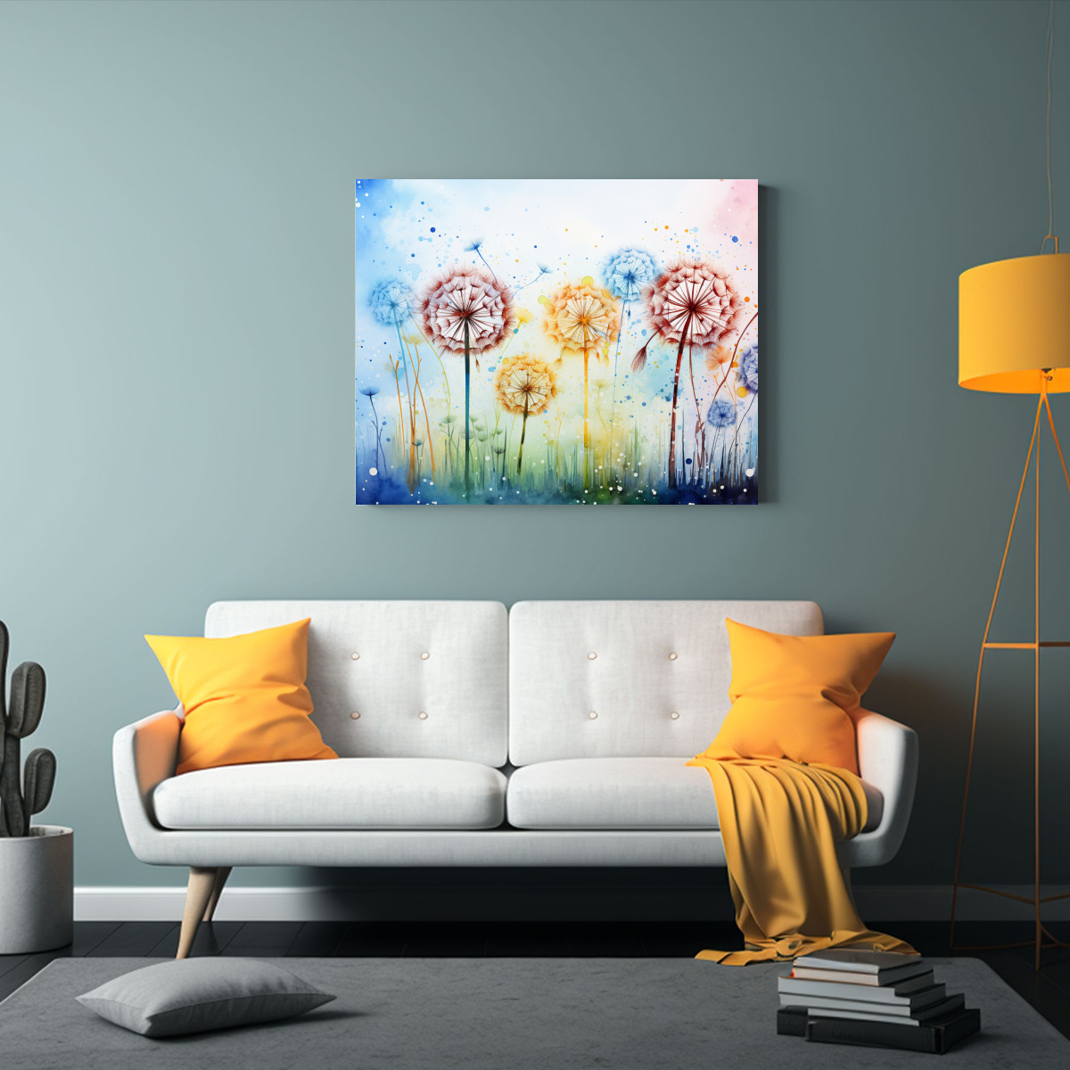 CUADRO ABSTRACTO DE FLORES DE DIENTE DE LEÓN EN 65X50 CM - 2