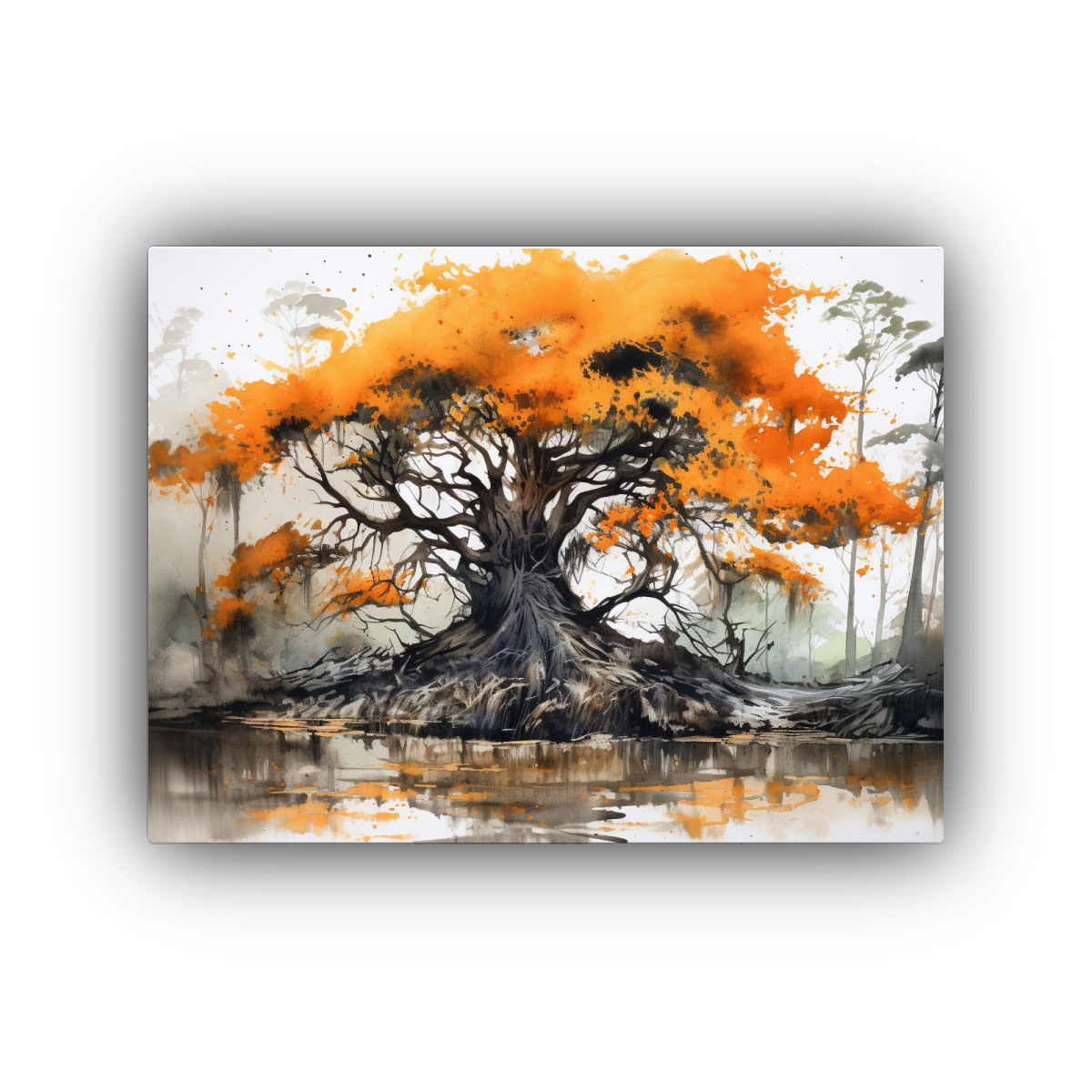 PINTURA ABSTRACTA MODERNA DE UN ÁRBOL DE CIPRÉS 30X20 CM - 1
