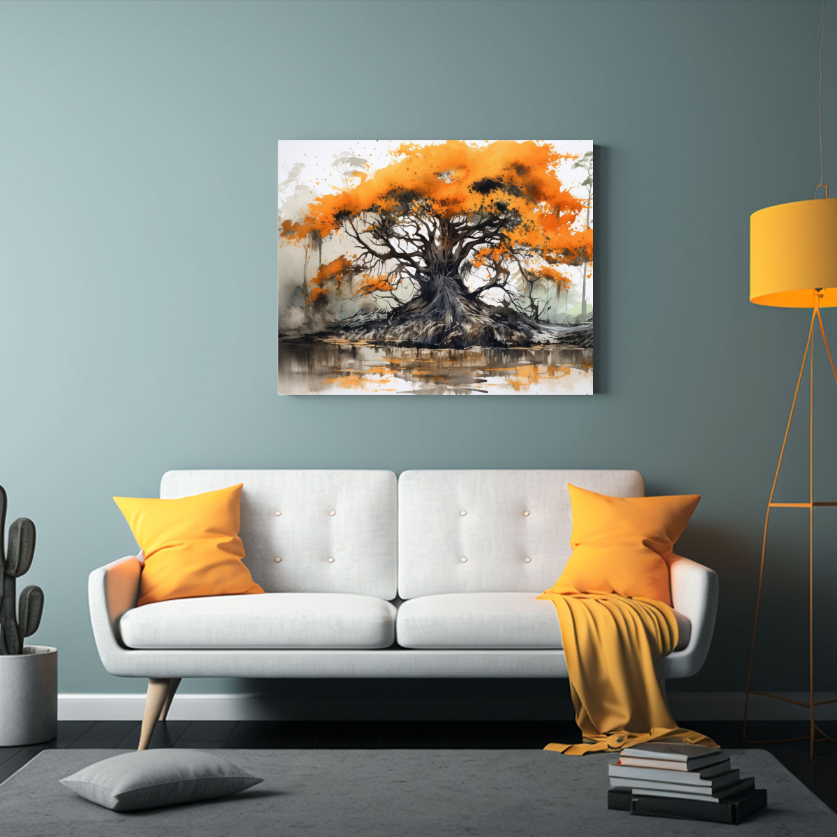 PINTURA ABSTRACTA MODERNA DE UN ÁRBOL DE CIPRÉS 30X20 CM - 2