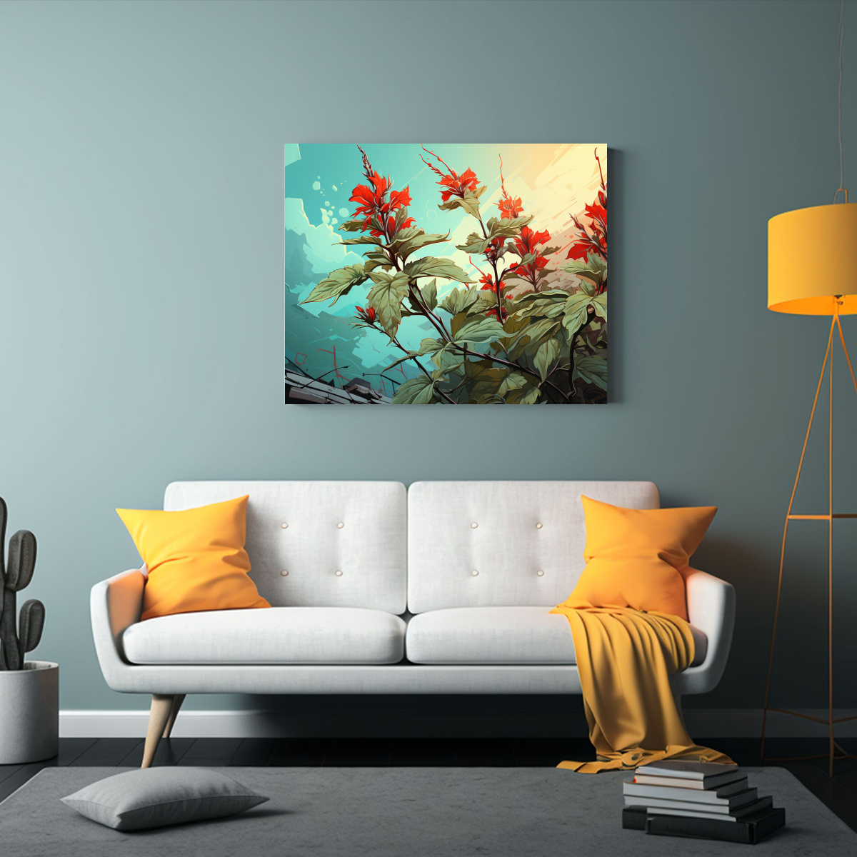 CUADROS DECORATIVOS DE HIERBAS DE MENTA EN TONOS 65X50 CM - 2