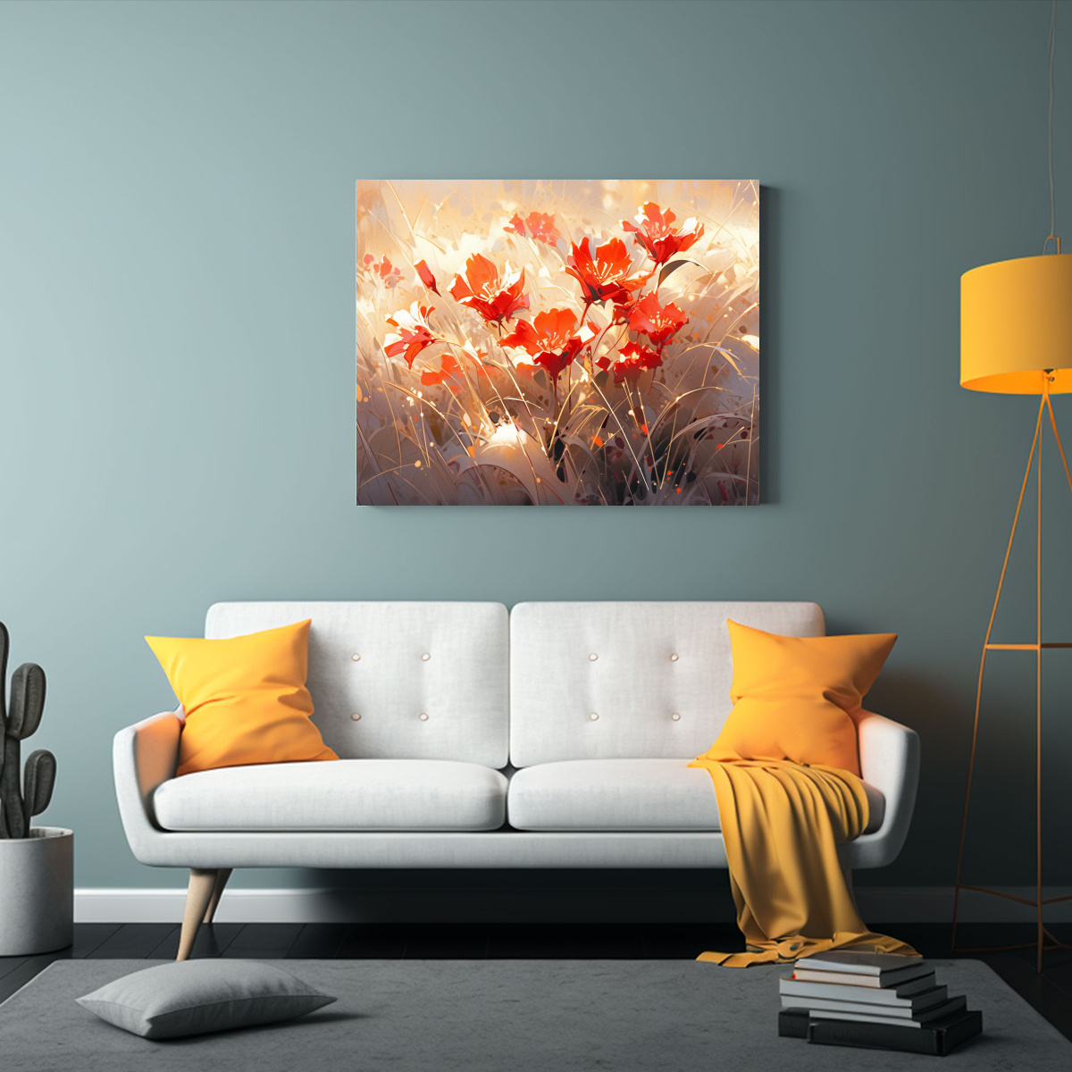 CUADRO DE FLORES EN TELA EN BASTIDOR ESTILO 45X30 CM - 2