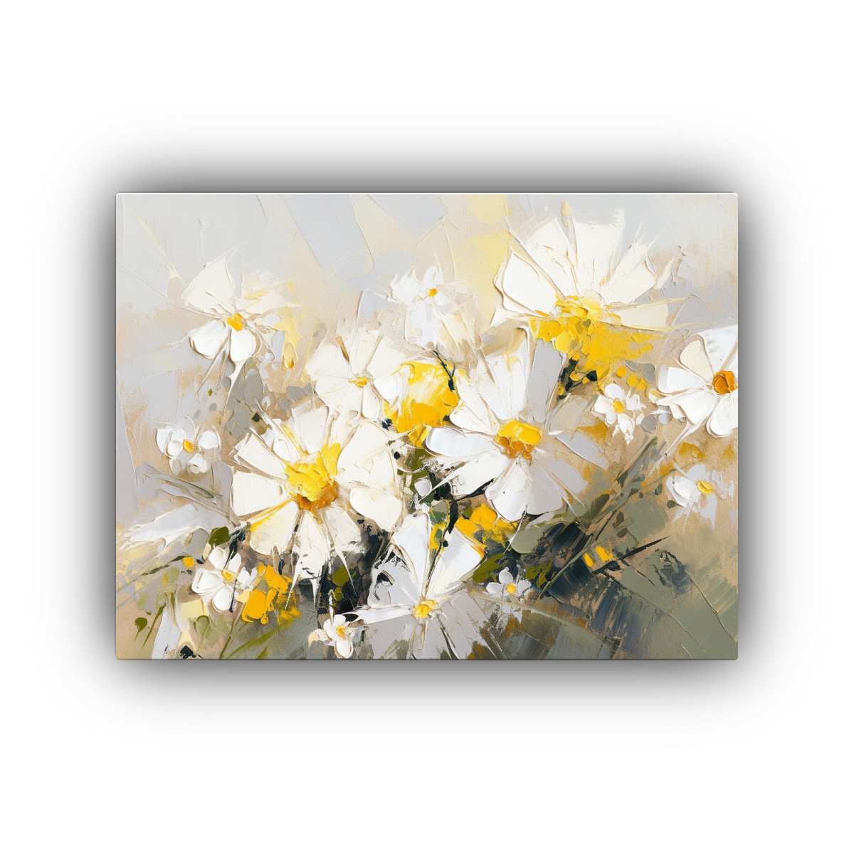 PINTURA FLORES AMARILLO Y BLANCO EN LIENZO: 45X30 CM - 1