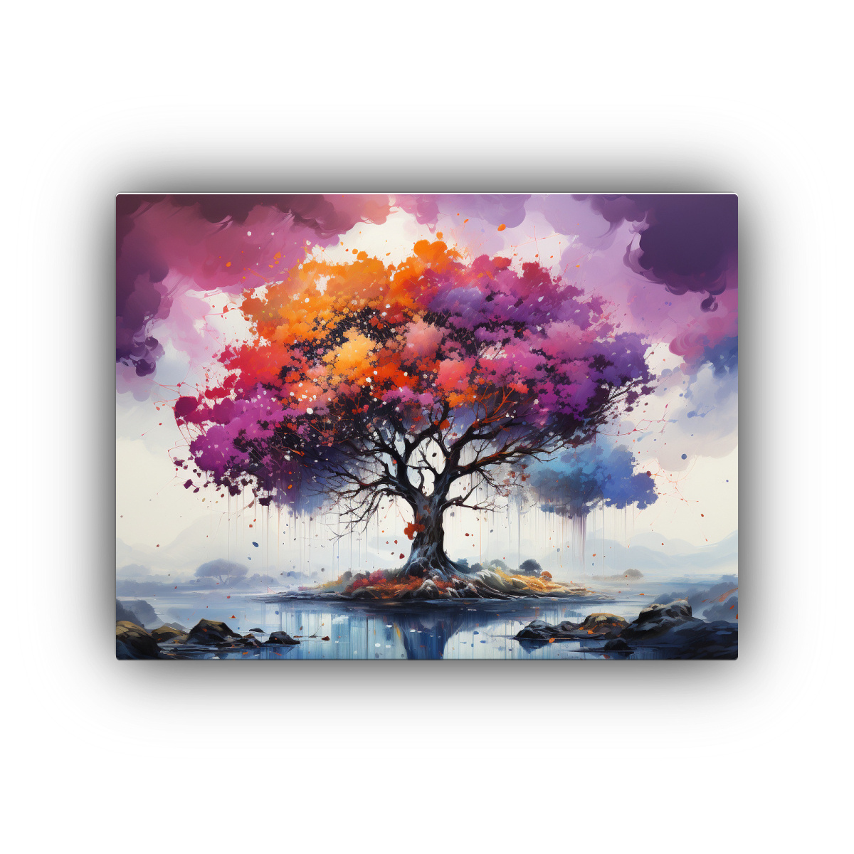 PINTURA ABSTRACTA ÁRBOL FRUTAL MORADO COLORES 40X30 CM - 1