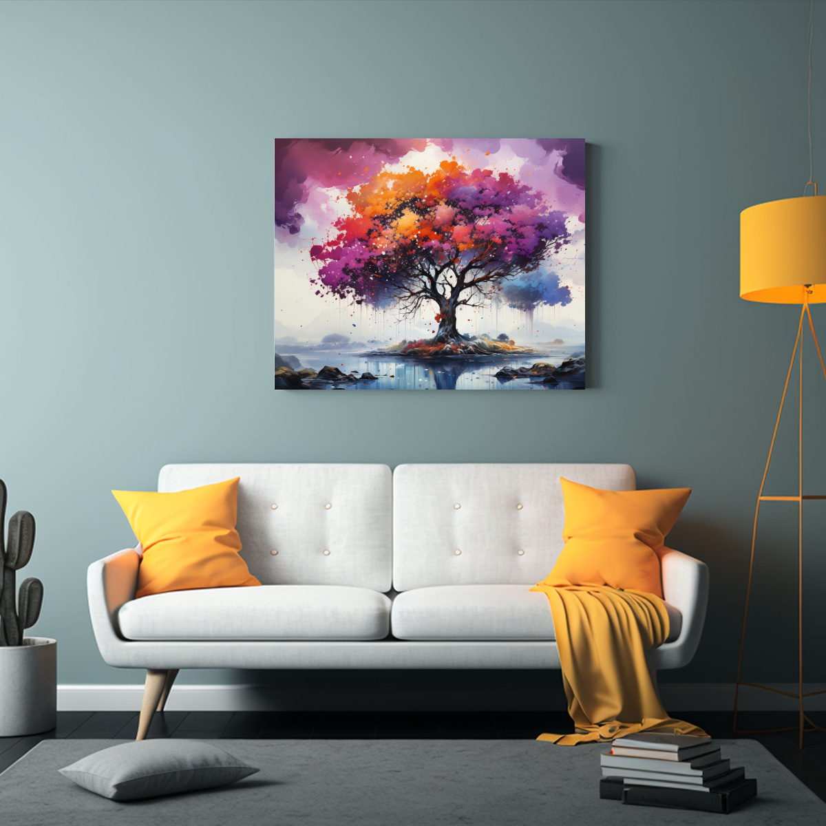 PINTURA ABSTRACTA ÁRBOL FRUTAL MORADO COLORES 40X30 CM - 2