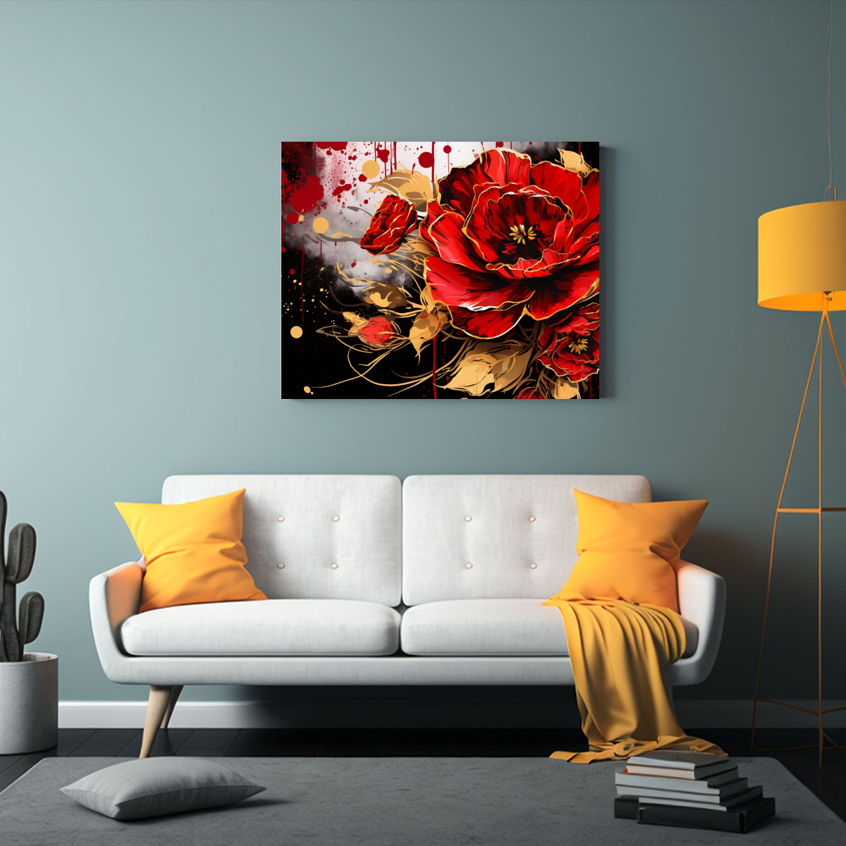 CUADRO DECORATIVO: LÍNEAS FINAS EN ROJO Y 50X40 CM - 2