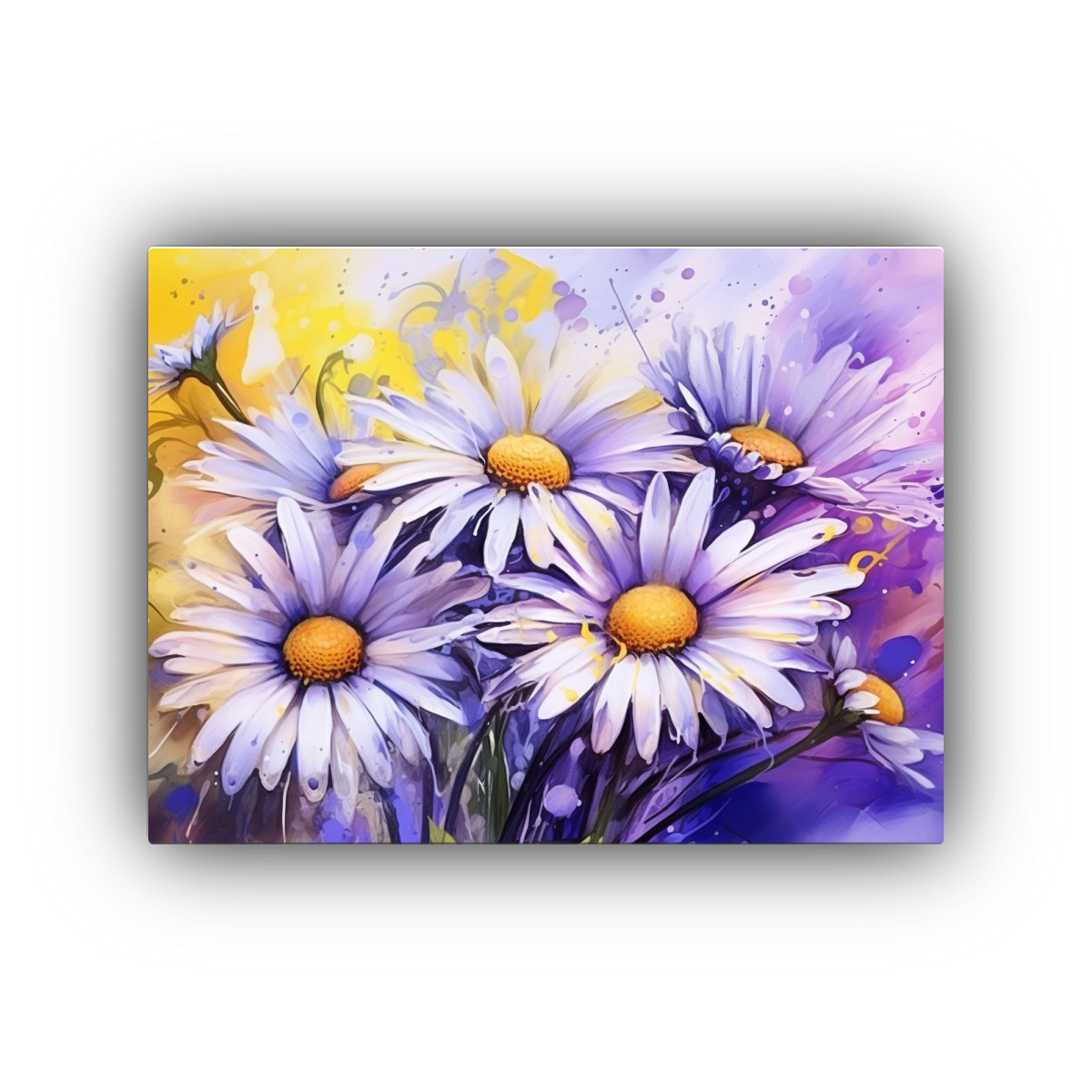 PINTURAS ABSTRACTAS DE FLORES AMARILLAS Y MORADAS 45X30 CM - 1