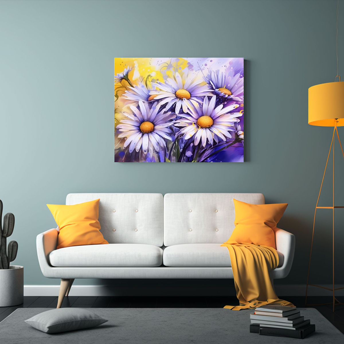 PINTURAS ABSTRACTAS DE FLORES AMARILLAS Y MORADAS 45X30 CM - 2