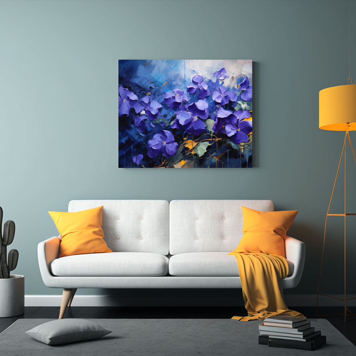 PINTURA ABSTRACTA DETALLADA DE FLORES VIOLETAS EN 75X50 CM - 2