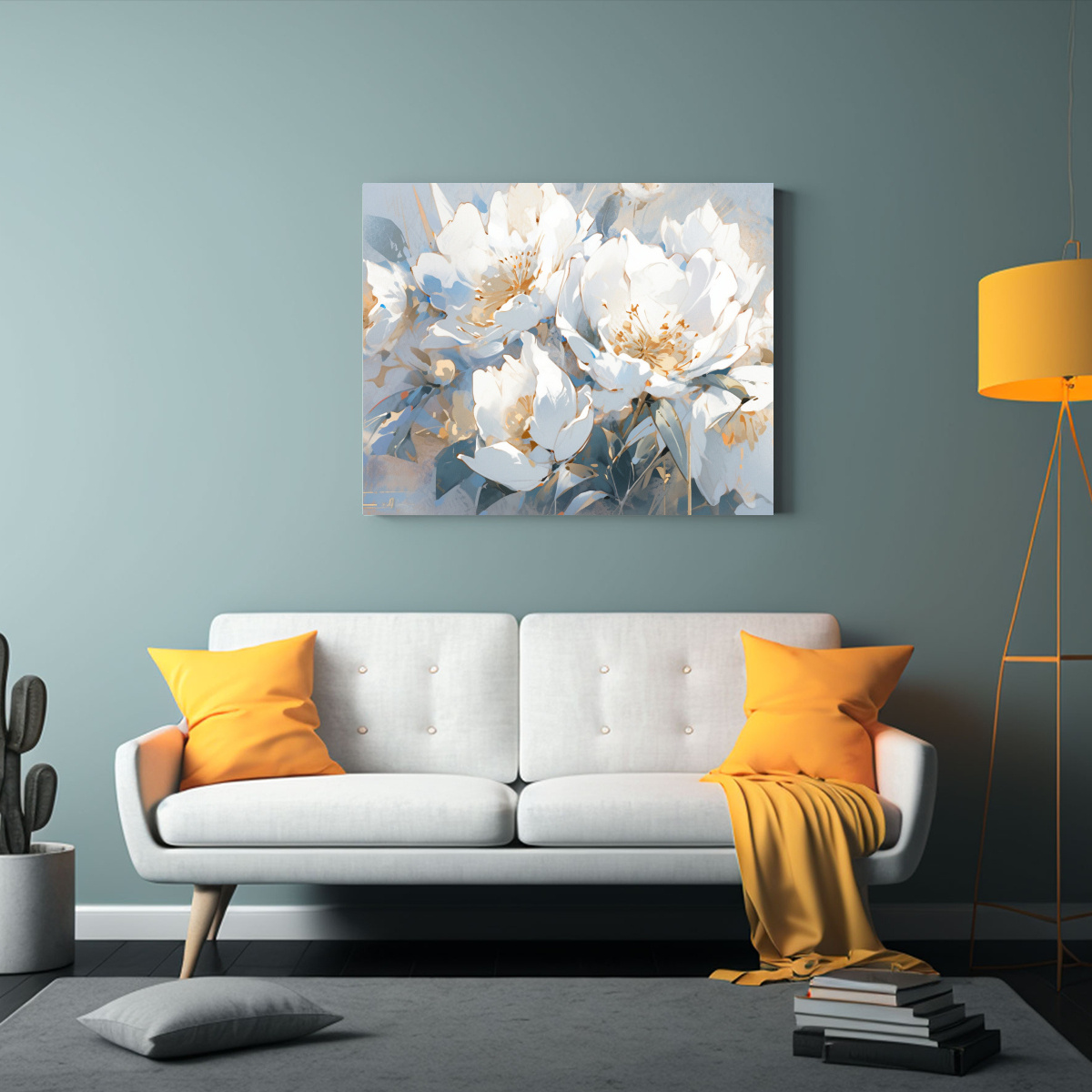 CUADRO EN LIENZO FLORAL ABSTRACTO EN BLANCO Y 90X60 CM - 2