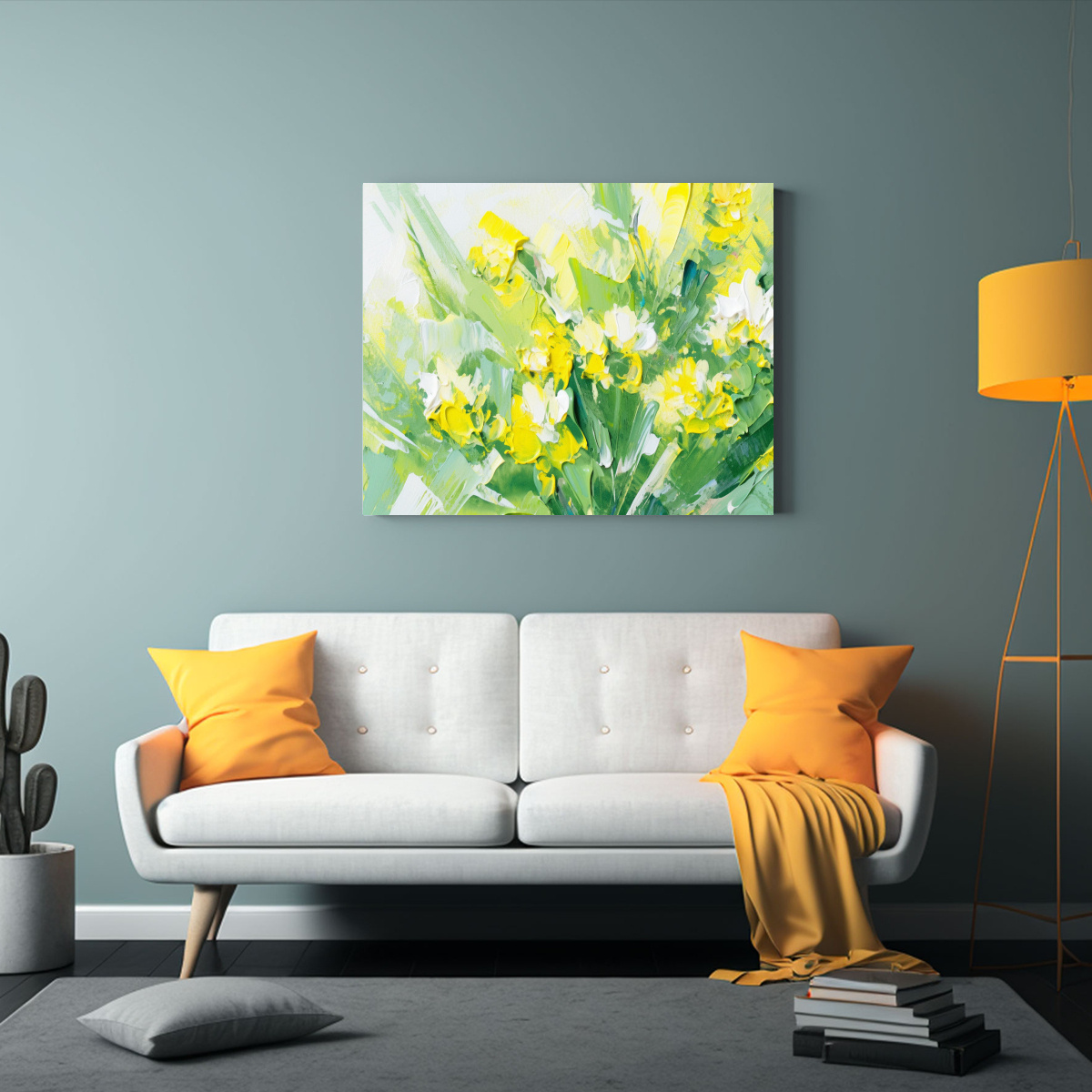FLORES AMARILLAS Y VERDES EN LIENZO PARA 50X40 CM - 2