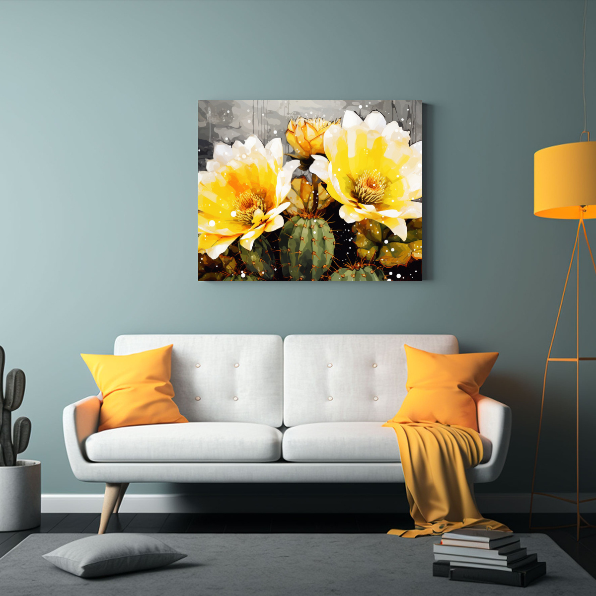 CUADRO DECORATIVO TELA CON CACTUS EN AMARILLO Y 45X30 CM - 2