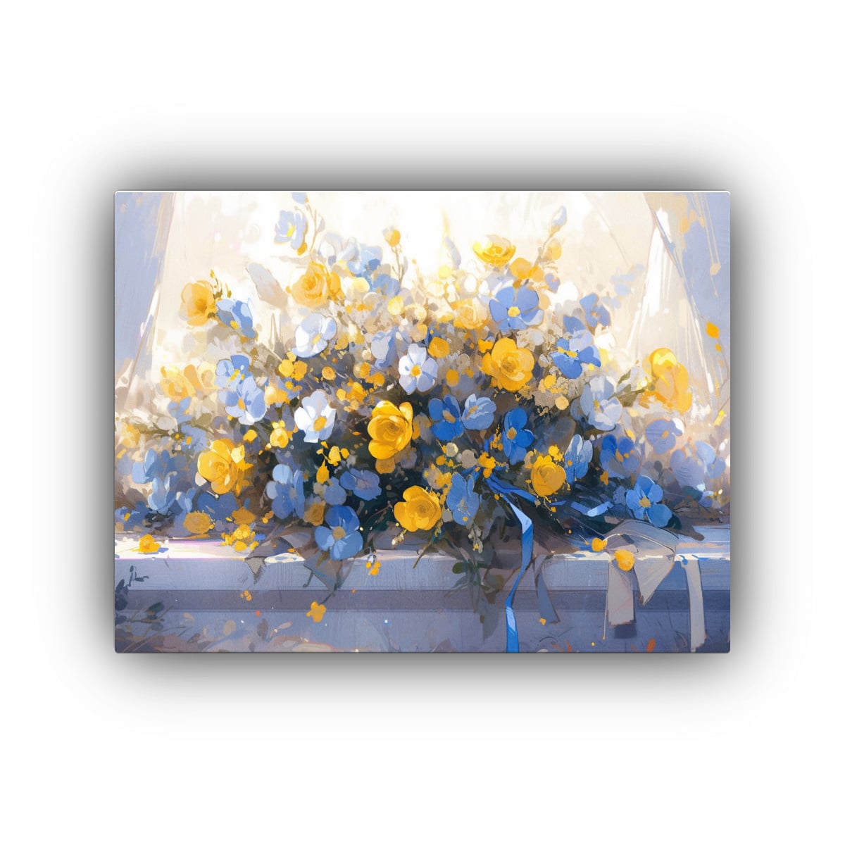 CUADRO ACUARELA CLÁSICO FLORES AMARILLAS Y 65X50 CM - 1