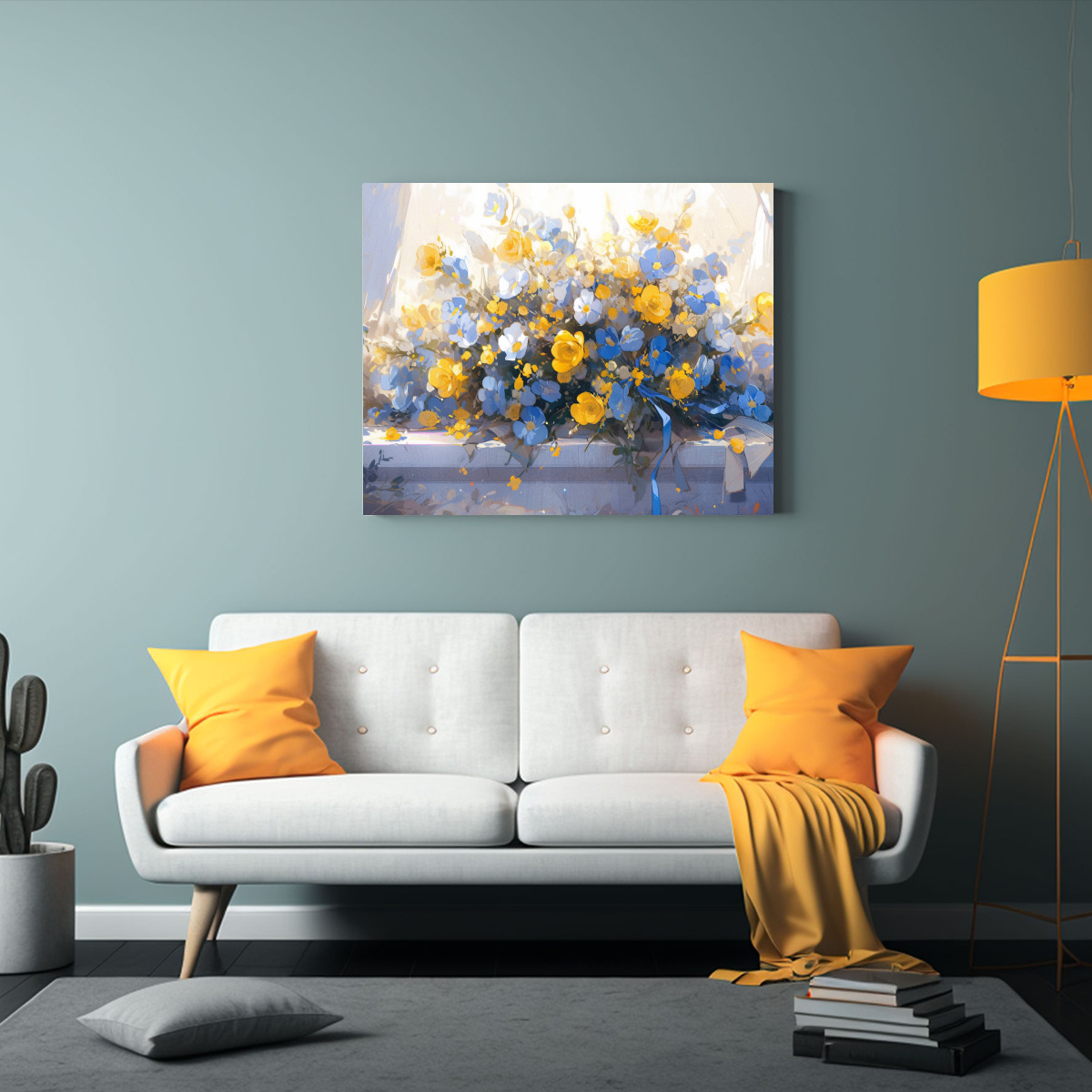 CUADRO ACUARELA CLÁSICO FLORES AMARILLAS Y 65X50 CM - 2