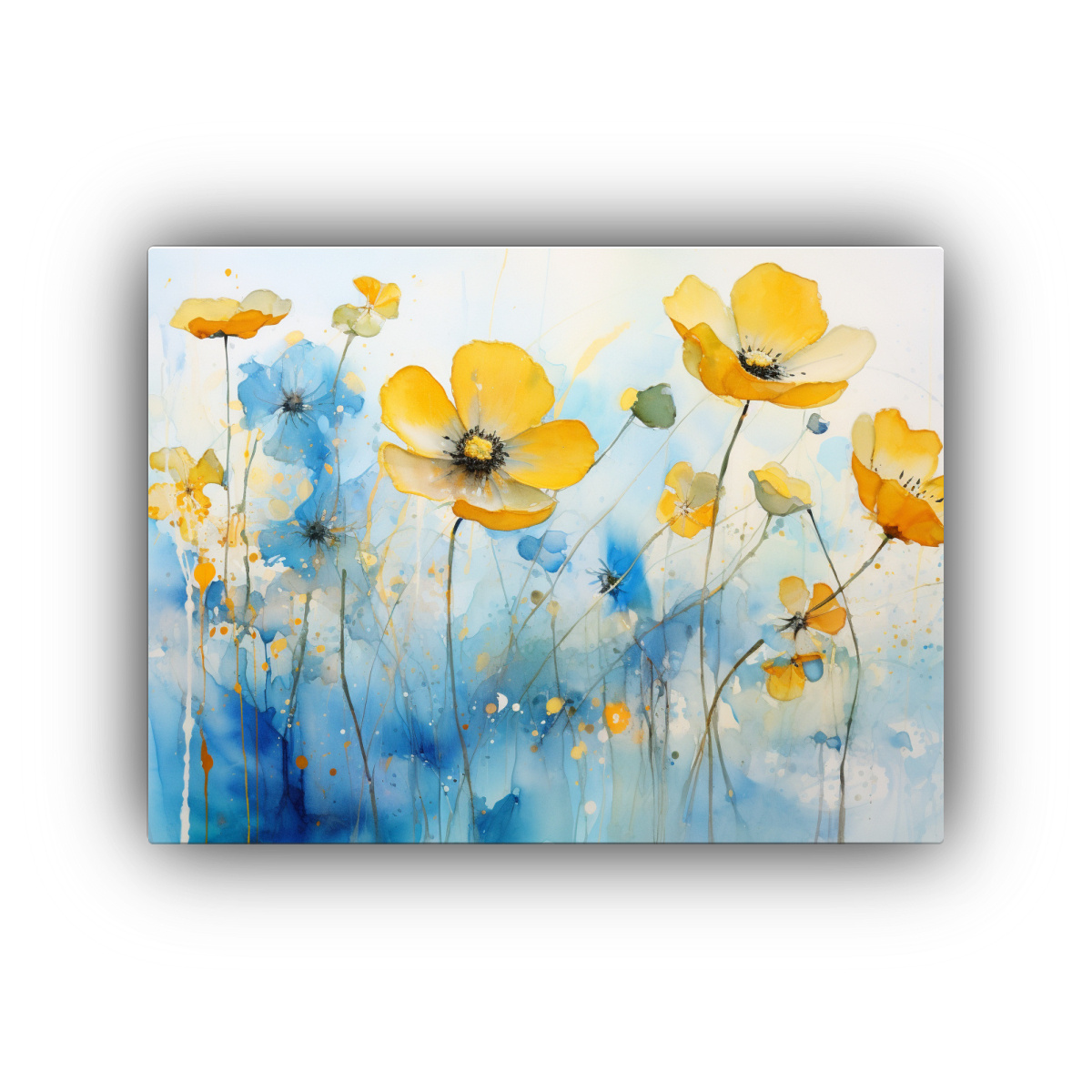 CUADRO LIENZO TEMÁTICA FLORES BUTTERCUPS DORADO 50X40 CM - 1