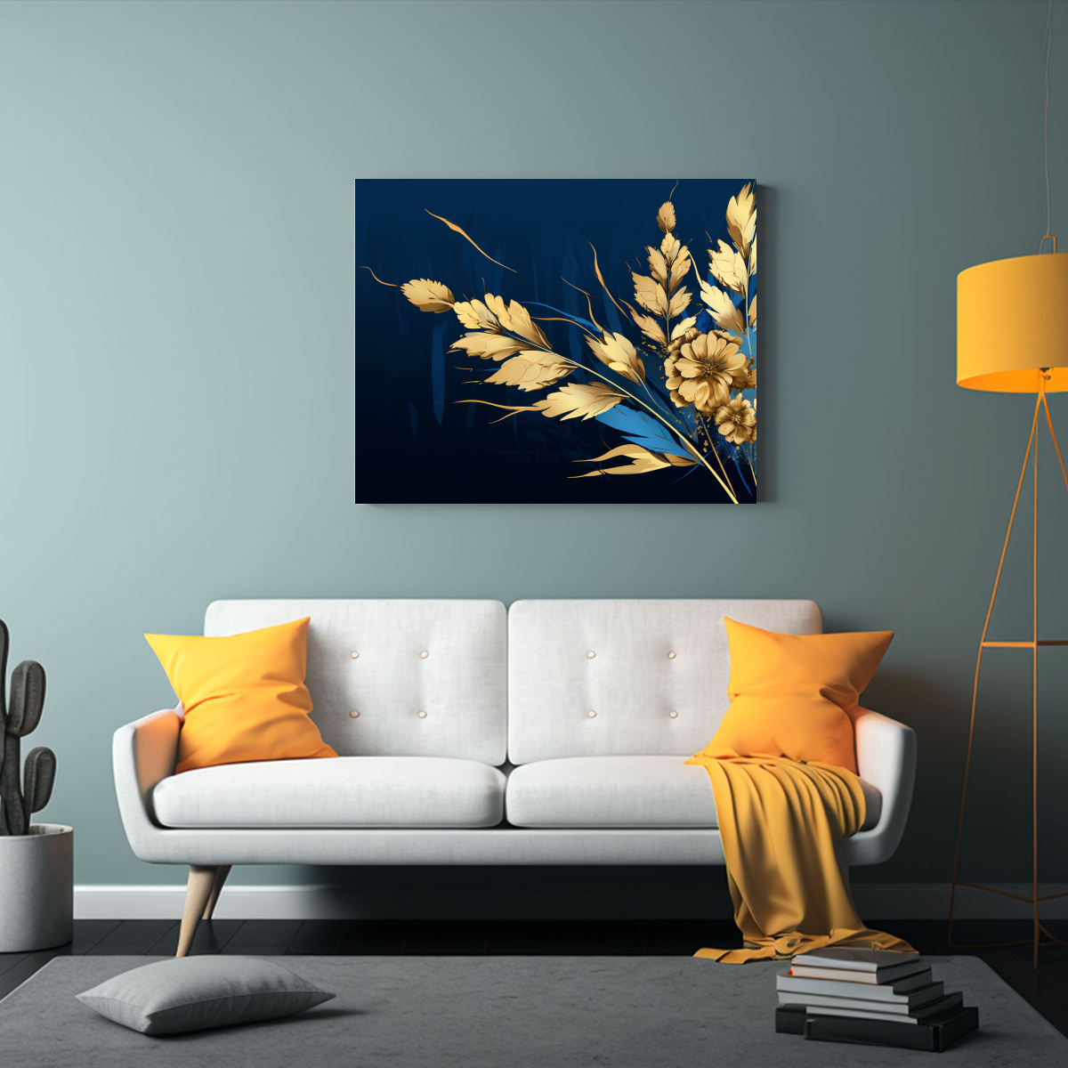 CUADRO ESPACIO QUINOA EN TONOS ORO Y AZUL, 65X50 CM - 2