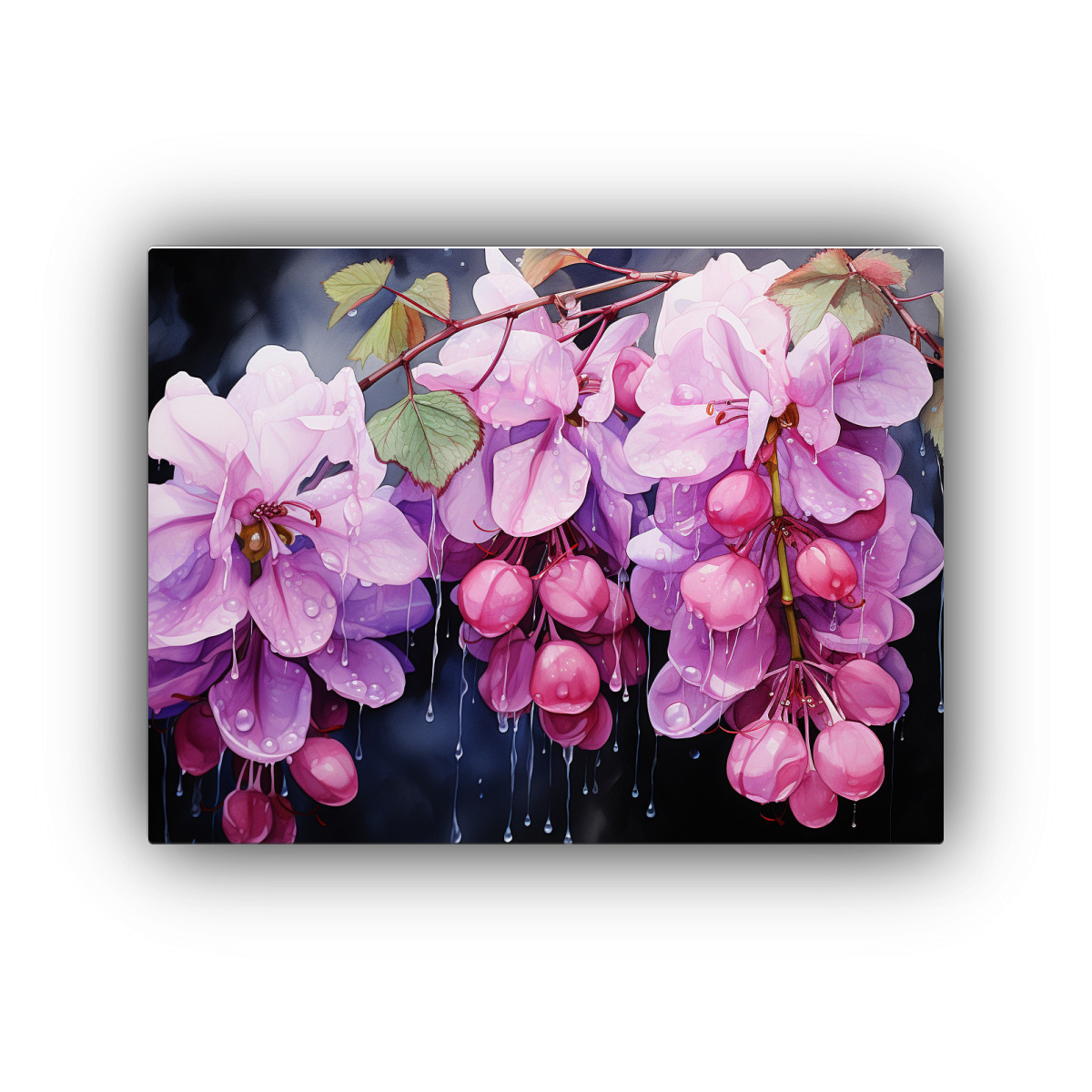 PINTURA ABSTRACTA CON FLORES DE GLICINA EN 90X60 CM - 1