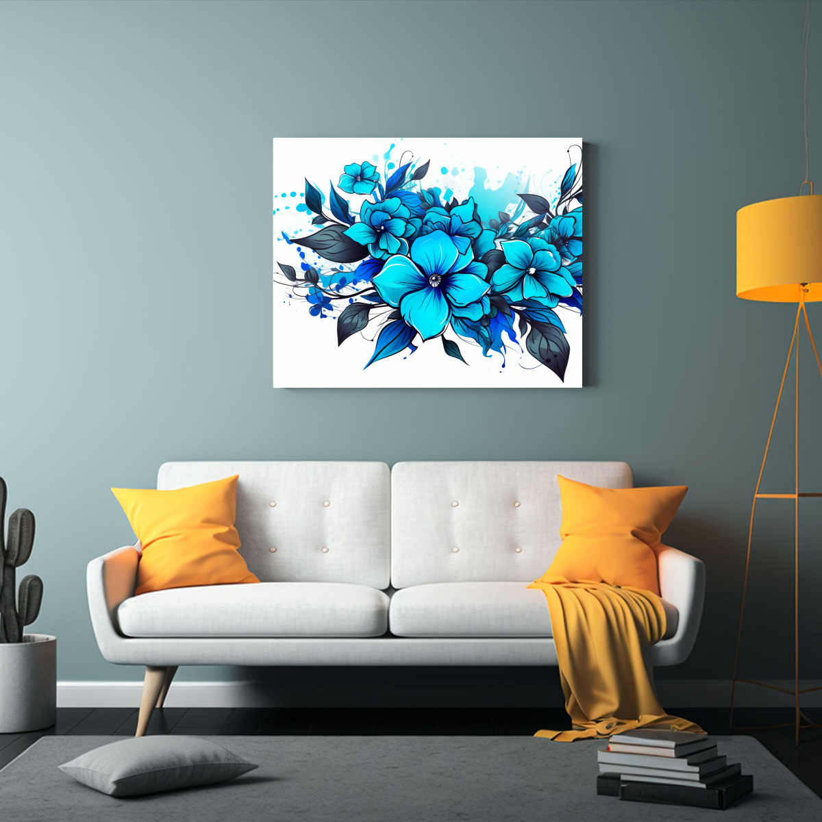 CUADRO COMPOSICIÓN SALA: TURQUESA Y AZUL, 60X40 CM - 2