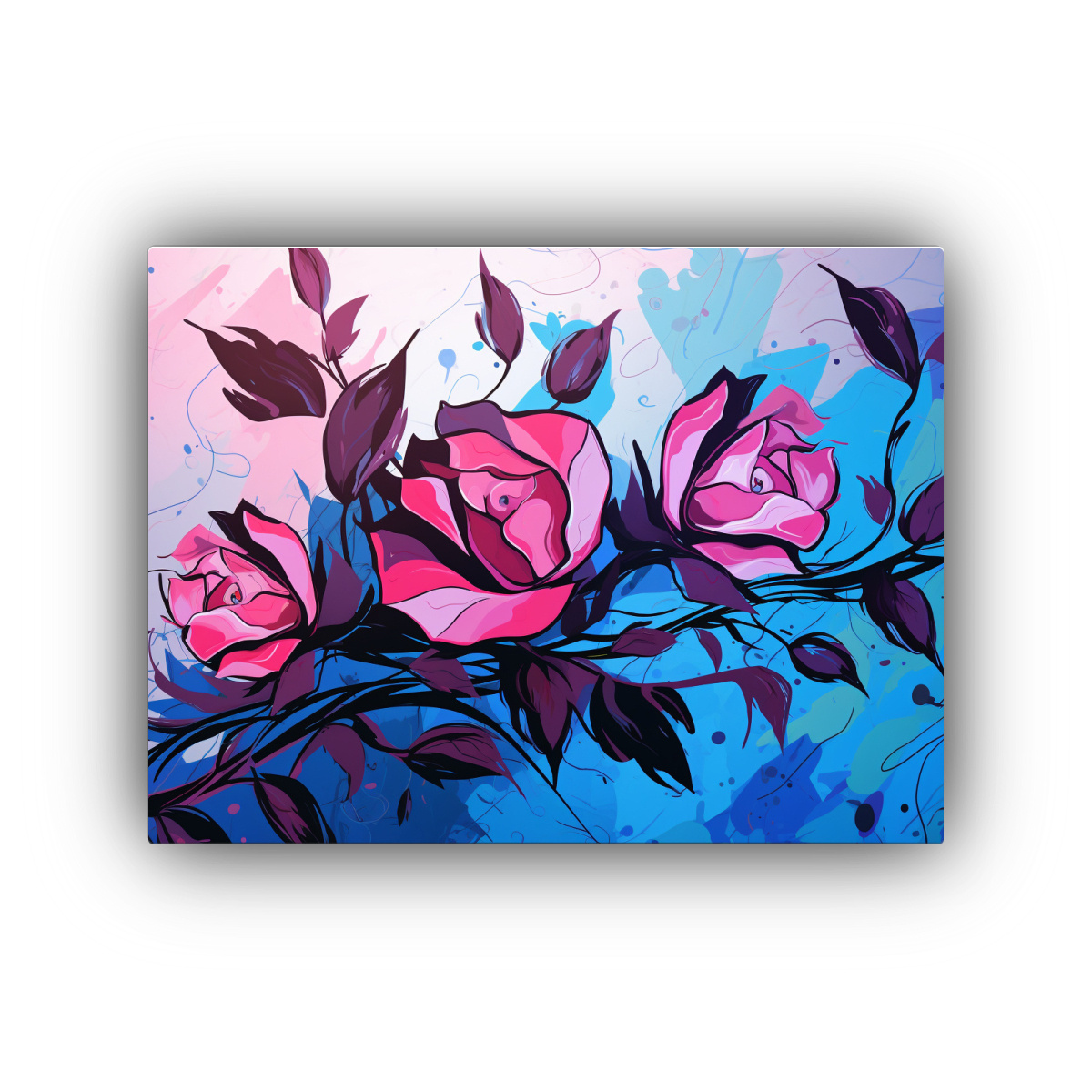 CUADRO ABSTRACTO EN BASTIDOR ROSA Y AZUL ESTILO 30X20 CM - 1