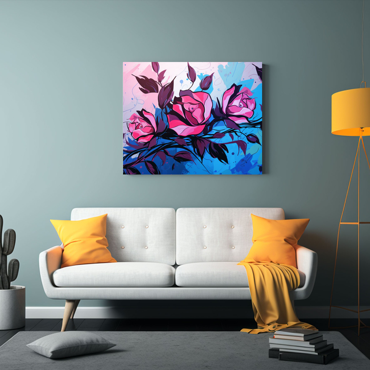 CUADRO ABSTRACTO EN BASTIDOR ROSA Y AZUL ESTILO 30X20 CM - 2