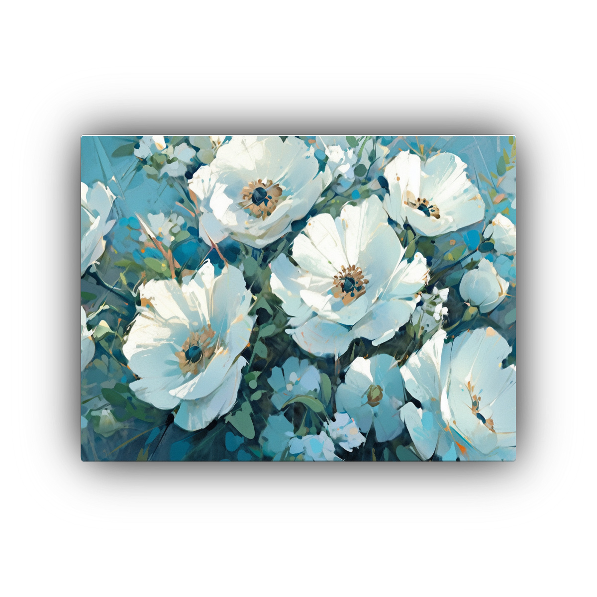CUADRO MODERNO VISUAL DE FLORES BLANCAS Y 75X50 CM
