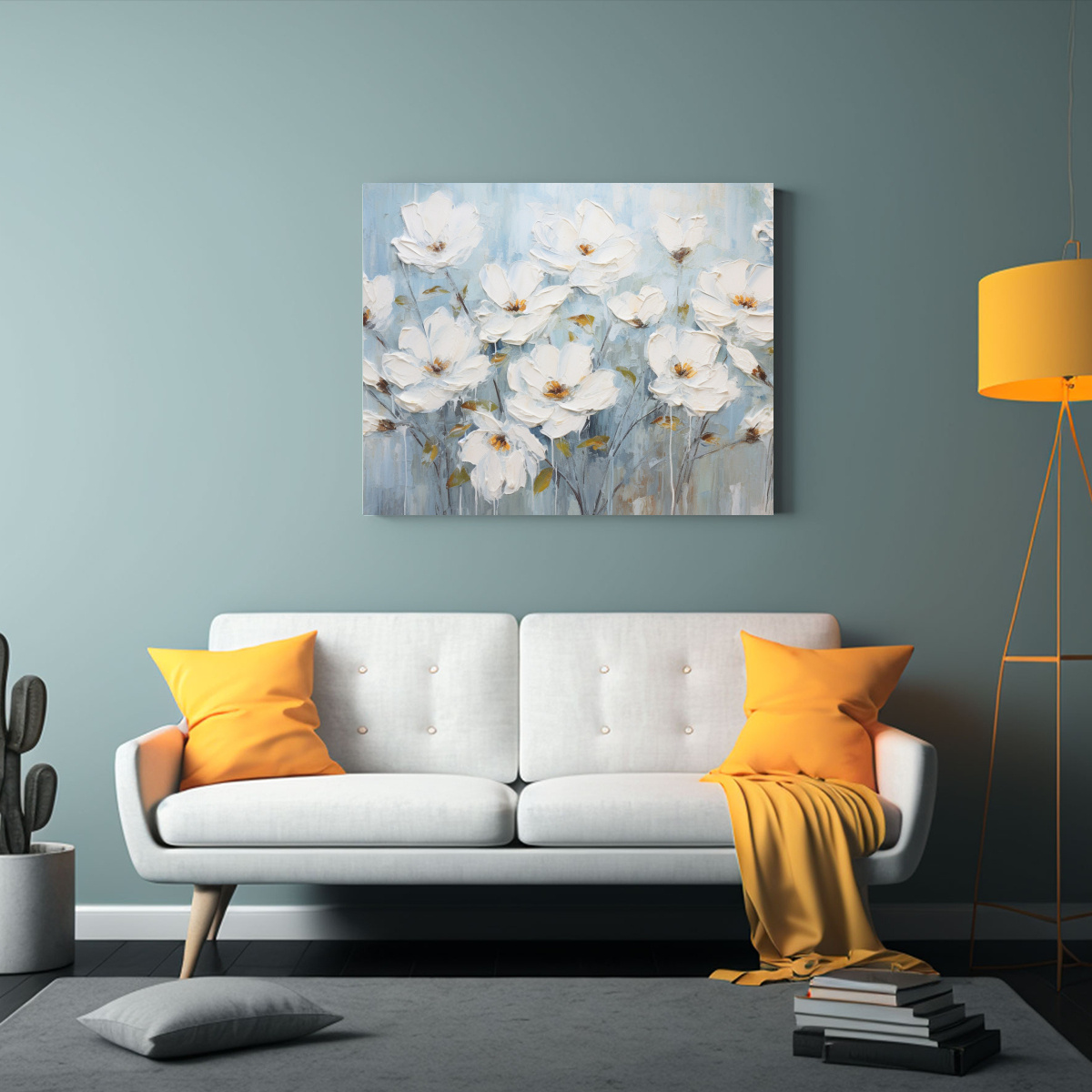 CUADRO TELA CANVAS PROFUNDIDAD FLORES BLANCAS 60X40 CM - 2