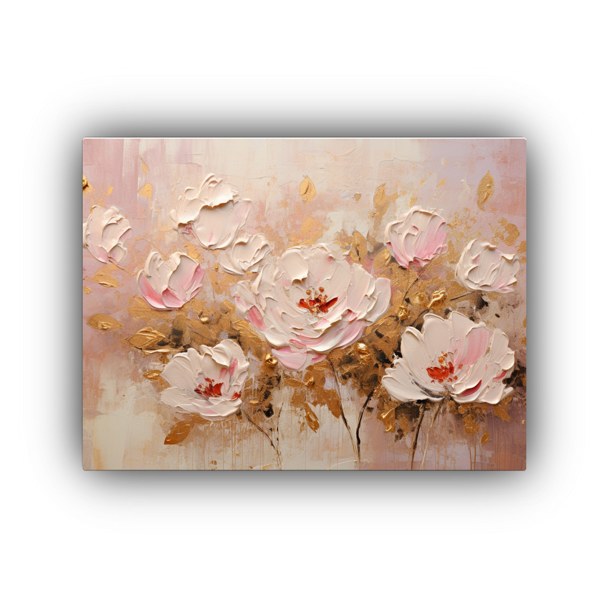PINTURA MURAL DE FLORES EN TONOS DORADOS Y 30X20 CM